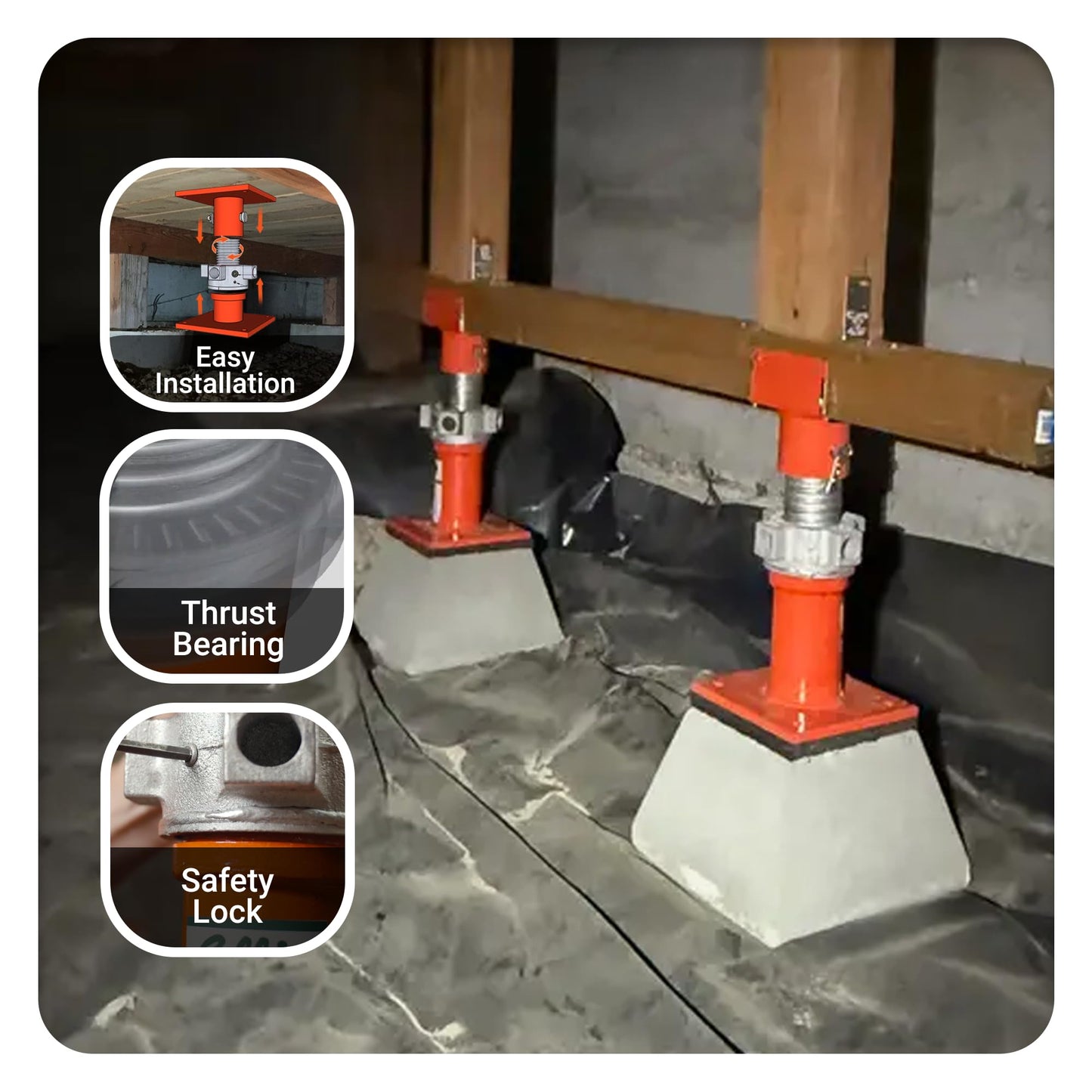 ELLIS Heavy-Duty Adjustable Steel Shore – House Jack for Permanent or Temporary Foundation Support, Beams, and Structural Repair – 52,000 lb Safe Load Capacity – 13"-20" Adjustment