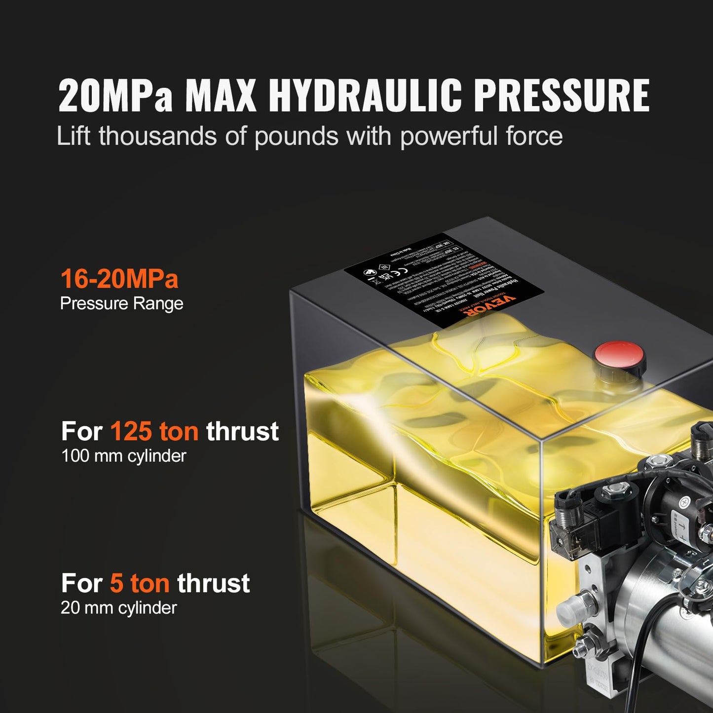 VEVOR 6 Quart Power Unit Double Acting, 3200 PSI Max Relief Pressure, DC 12V Hydraulic Pump for Dump Trailer Car Lifting