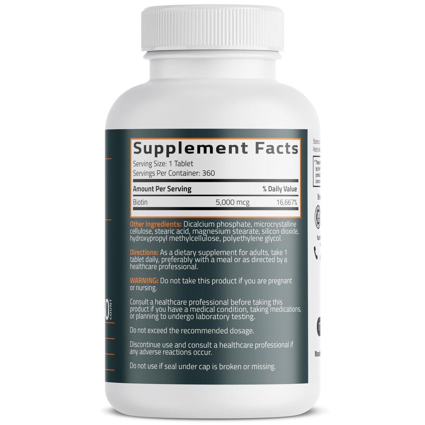 Bronson Biotin 5,000 MCG Supports Healthy Hair, Skin & Nails & Energy Production - High Potency Beauty Support - Non-GMO, 360 Vegetarian Tablets
