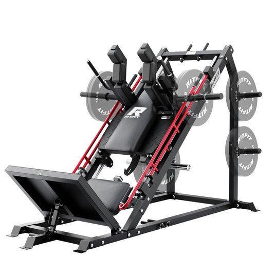 RitFit Gazelle Pro 3 in 1 Leg Press and Hack Squat Machine - High-Tensile Steel Leg Press Machine, 2000lbs Capacity, Adjustable Angles with Weight Storage (RED)