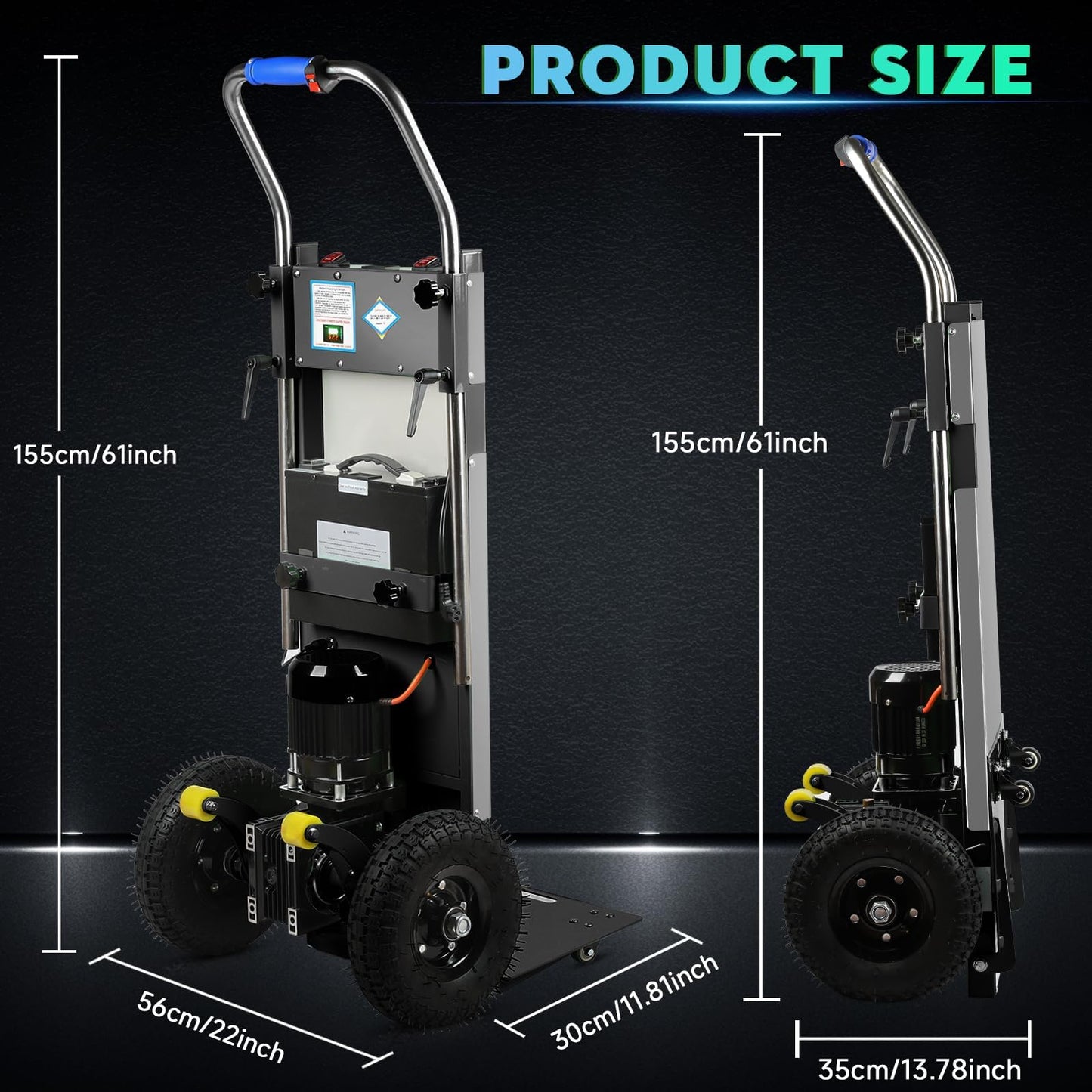 Electric Stair Climbing Dolly, Heavy Duty Stair Climber 900lbs Capacity 1250W Motorized Hand Truck with Ropes & Foldable Design for Moving Furniture Logistics