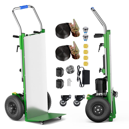 Electric Stair Climbing Dolly, 900lbs Capacity Electric Hand Trucks 1300W Heavy Duty Stair Climber with 4M Safety Rope for Furniture Logistics Warehouse, Green