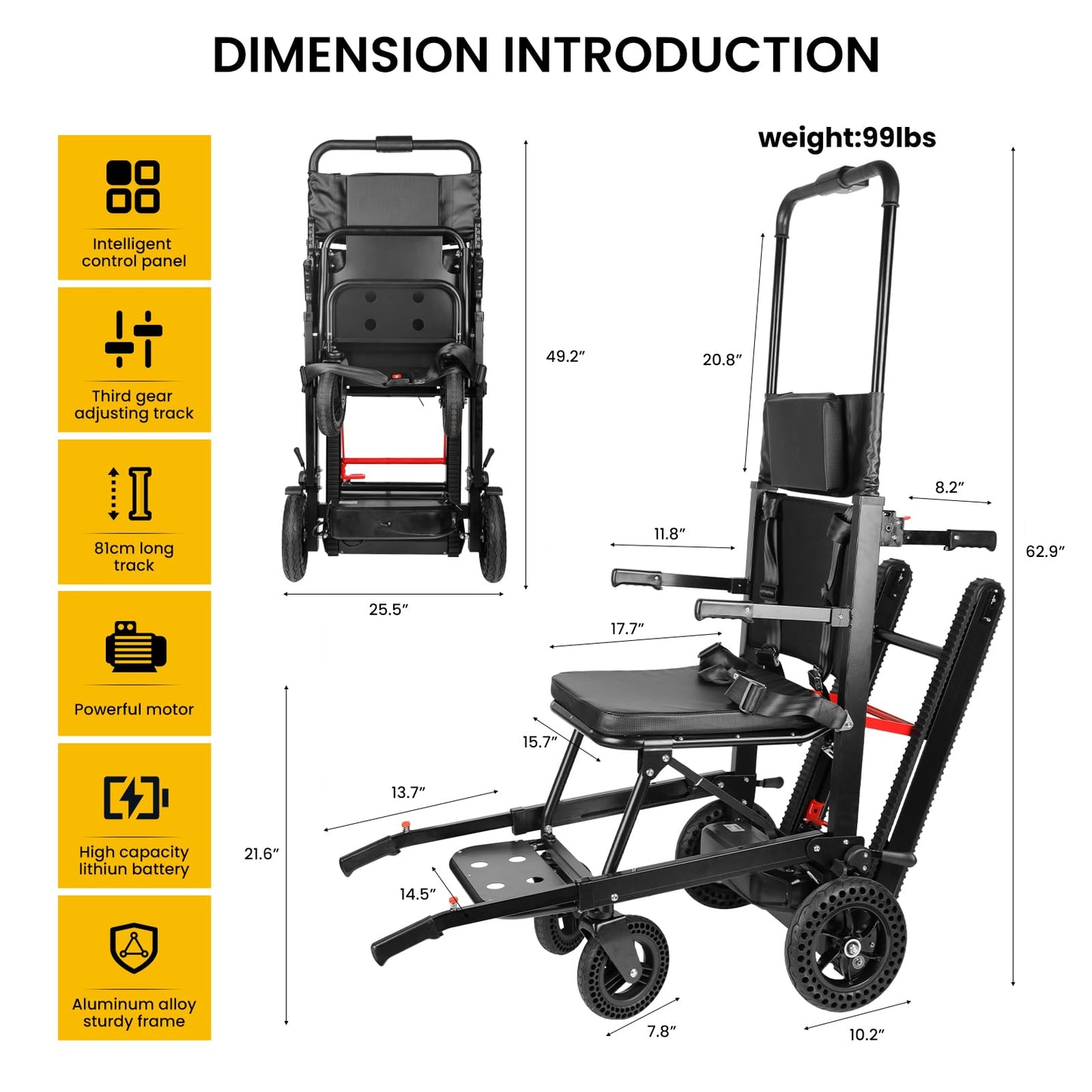 Electric Stair Climbing Wheelchair Foldable Stair Lifts for Seniors 450lbs Load Capacity Motorized Stair Chair Stairlift with Seat Belts Comfortable Cushion Powered Wheelchair (NXN20-205, NXN20-205M)