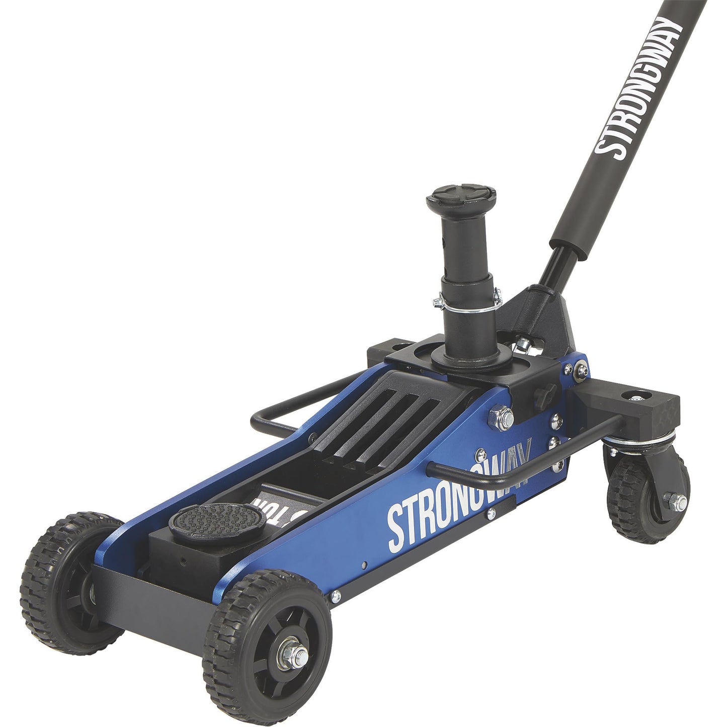 Strongway Professional Aluminum Off-Road Jack, 3 Ton 6000 Lb Capacity, 29 in. Lift Height, Steel Skid Plate, Quick-Change Saddle, 360 Degree Swivel Casters, for Trucks, SUVs, ATVs and UTVs