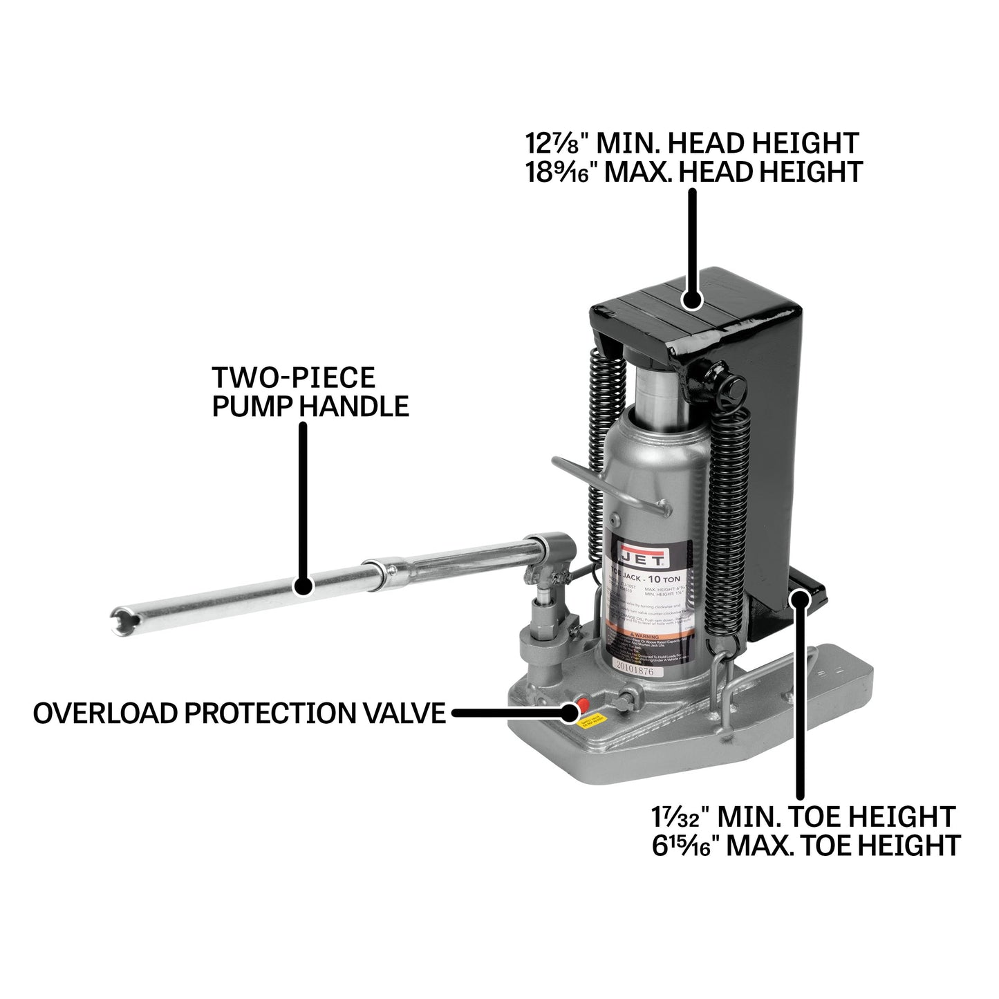 JET 10-Ton Hydraulic Toe Jack (Model JTJ-10ST)
