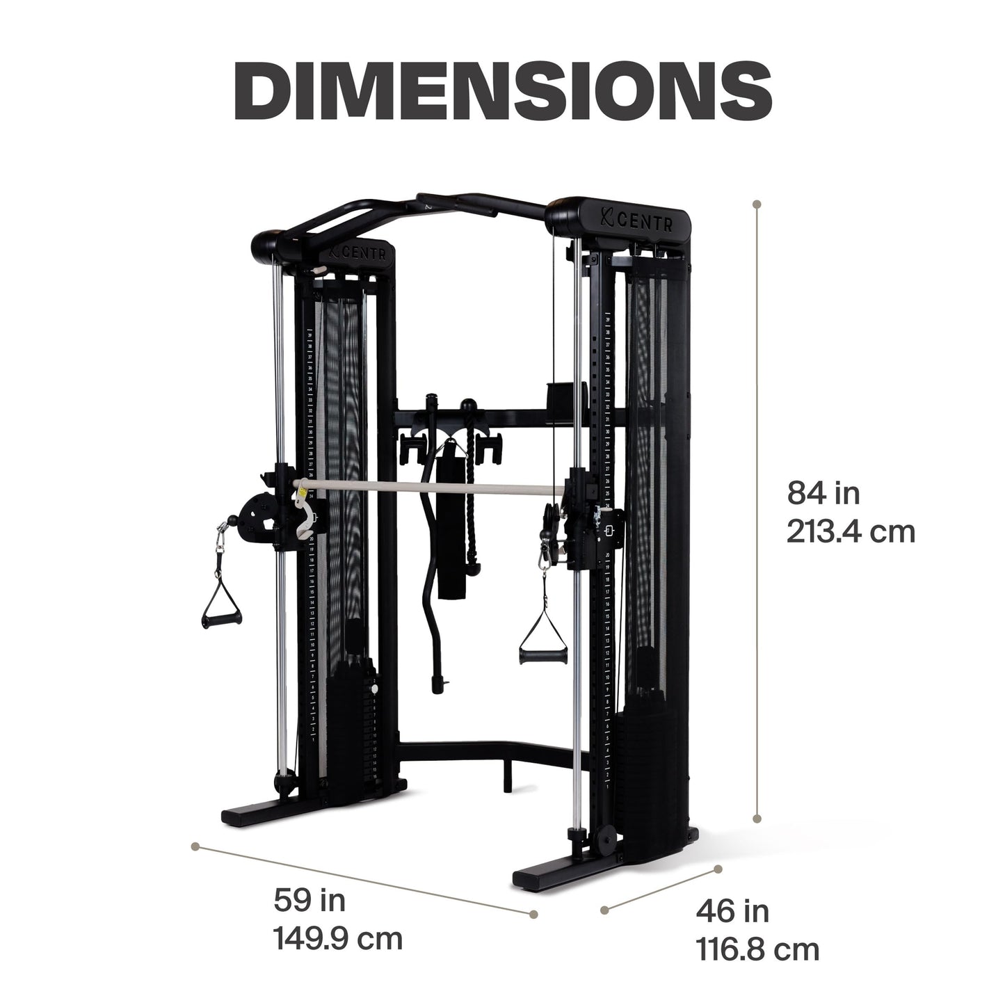 Centr 3 Home Gym Functional Trainer with Selectorized Smith Bar - Dual 165 lb Weight Stacks & Smooth-Glide Pulley System - Full Body Cable Machine with 7 Accessories for Strength Training