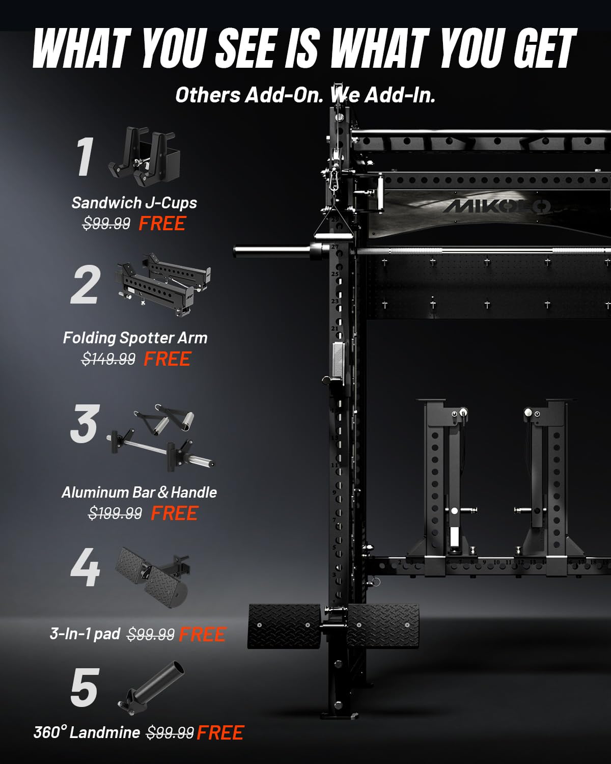 Mikolo Anubis-2.0 Smith Machine with Weight Stack, 3×3 All-in-One Power Cage with LAT Pulldown & Cable Crossover, 3200LBS Multi-Function Trainer with 175LBS Dual Pulley System for Fitness Home Gym