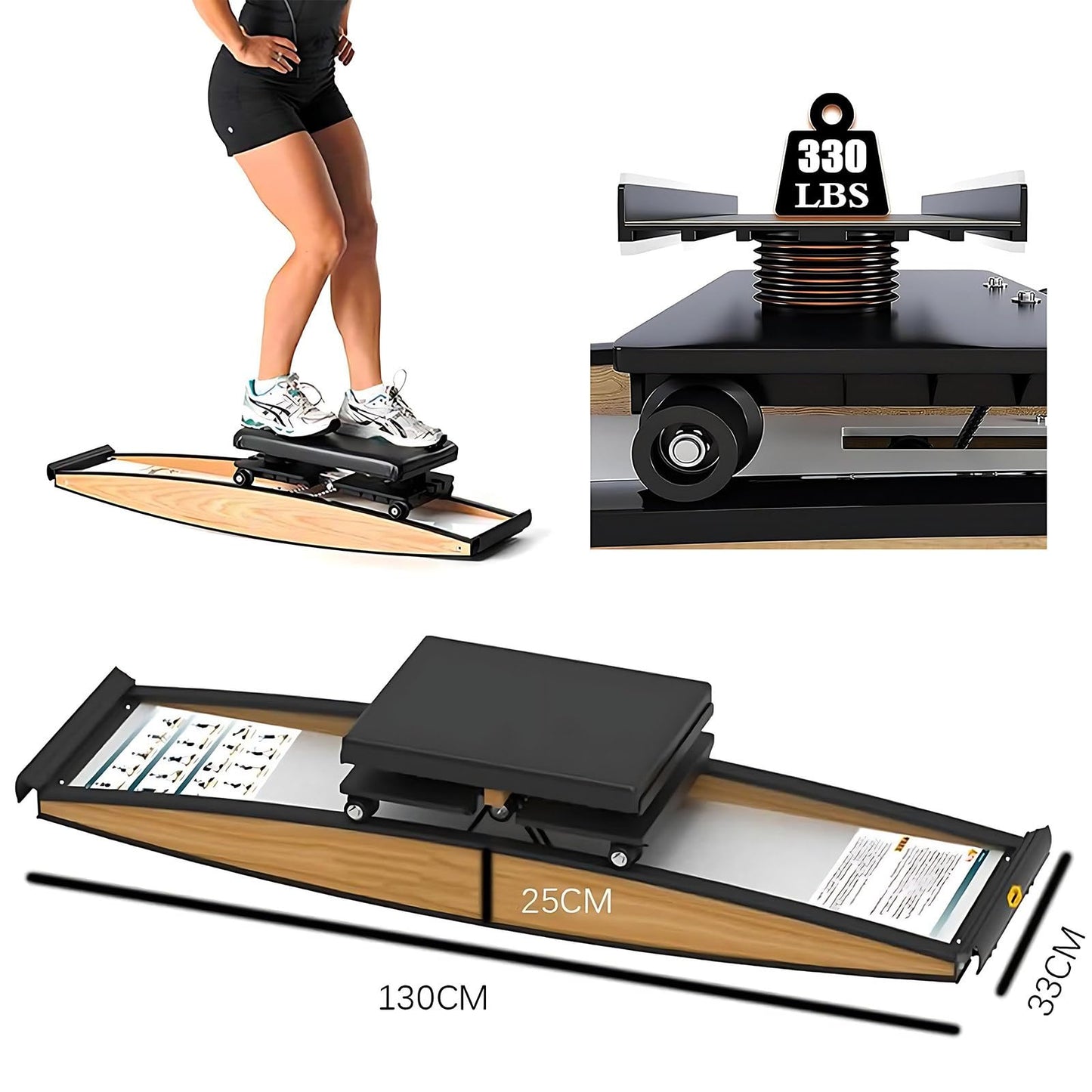 Indoor Ski Machine for Glutes and Leg Training, Body Balance Equipment with Ski Poles and Mats, Waist Abdominal Workout, 150kg Load Capacity