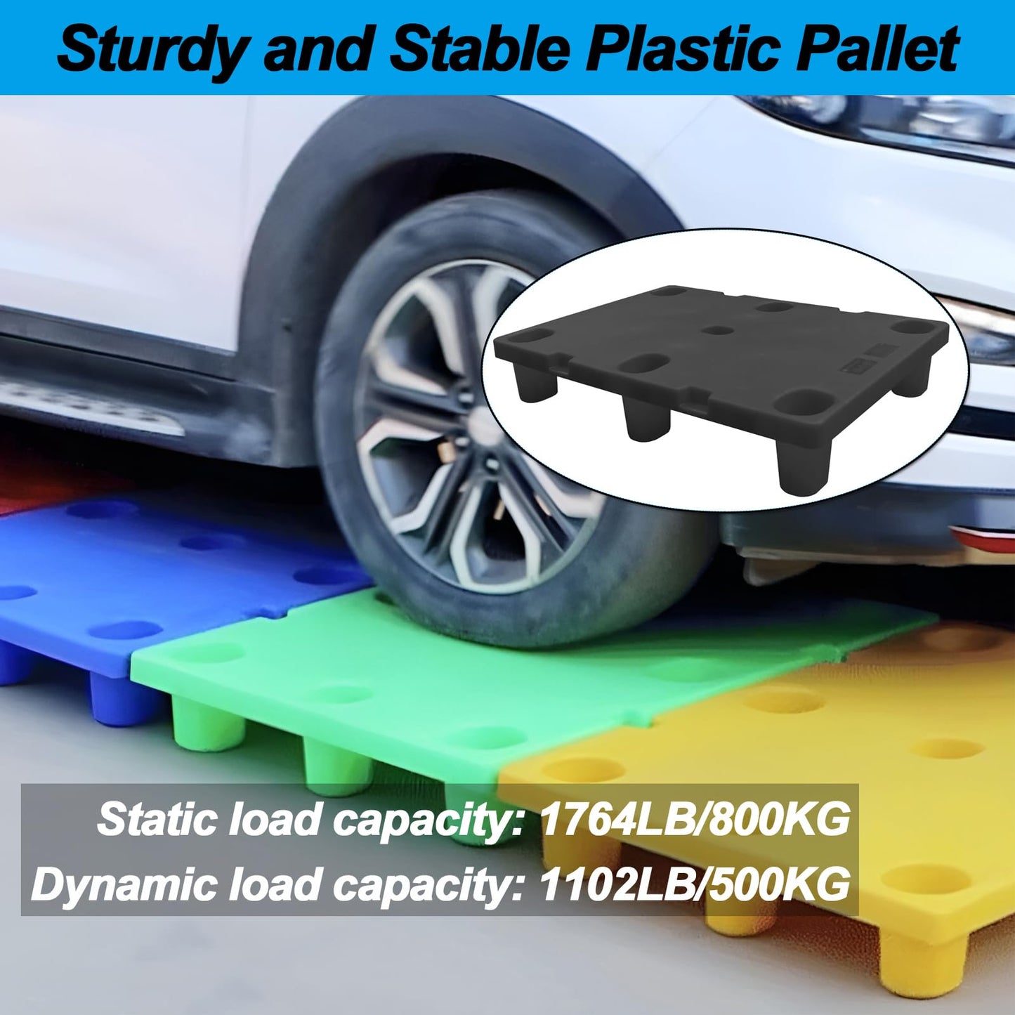 2 Pcs Heavy Duty Plastic Pallets, 31.5"x23.6"x5.5" Industrial Storage Platform, Dynamic Load 1102 lbs/Static Load 1764 lbs, Warehouse Stacking Pallets for Logistics and Warehousing (Black)