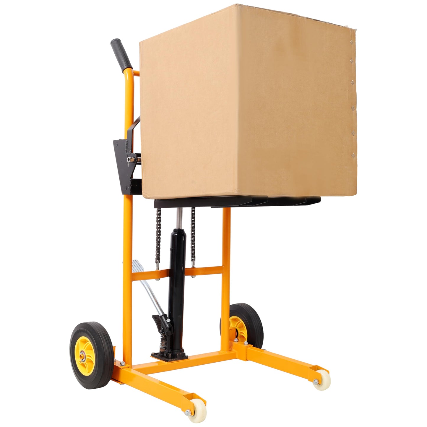 Manual Forklift Pallet Stakcer, Load Capacity 440 Lbs, Hydraulic Material Lift 35.5" Lift Height with Adjustable Forks and Fixed Legs Pallet Truck Dolly Stacker,4PCS Wheels. Yellow Color