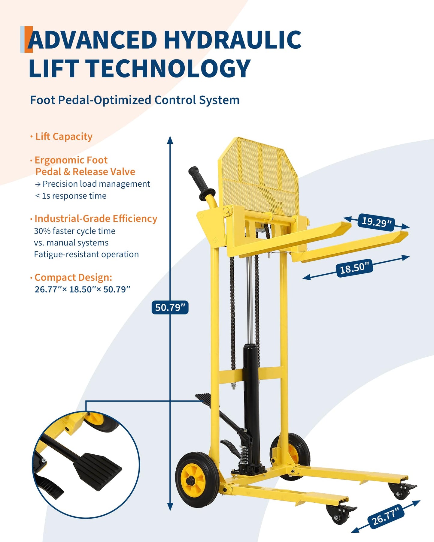 Hydraulic Material Lift Winch Stacker with Swivel Wheels, 440Lbs Capacity Pallet Forklift, Hydraulic Lift Table with 36in Lift, Durable Pallet Jack Table Cart for Easy Material Handling