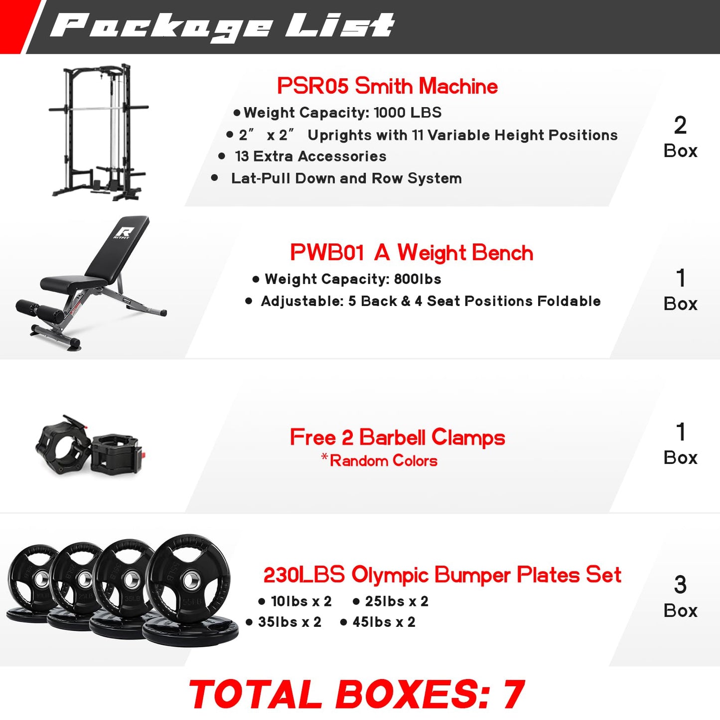 RitFit Smith Machine Power Rack with LAT-Pull Down System, Landmine, Barbell Bar, Plate Storage Pegs and More Training Attachment, 1000 LBS Multifunction Squat Rack for Home Gym
