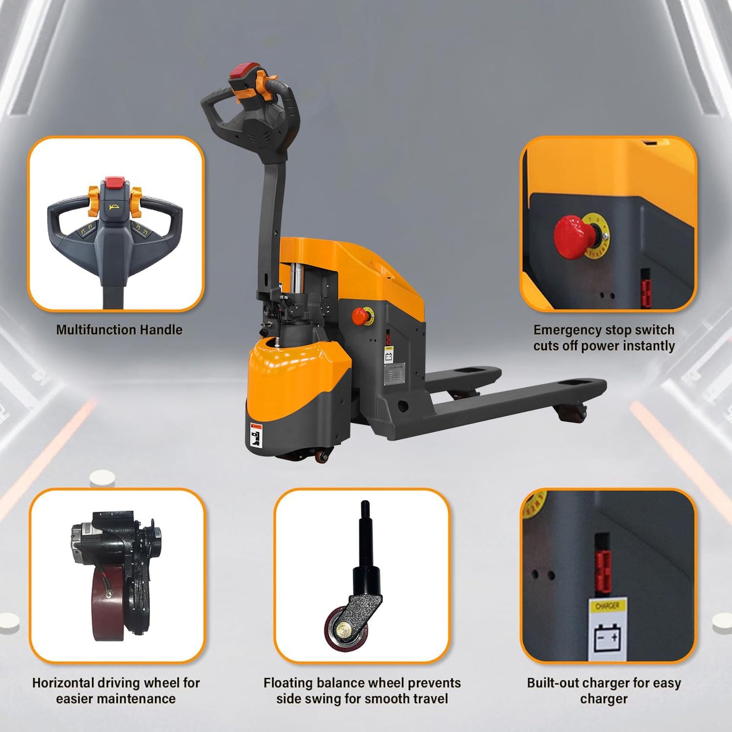 APOLLOLIFT Electric Pallet Jack, 3300lbs Capacity 48" x27" Forks Full Electric Pallet Jacks with Emergency Key Switch Pallet Truck for Narrow Space