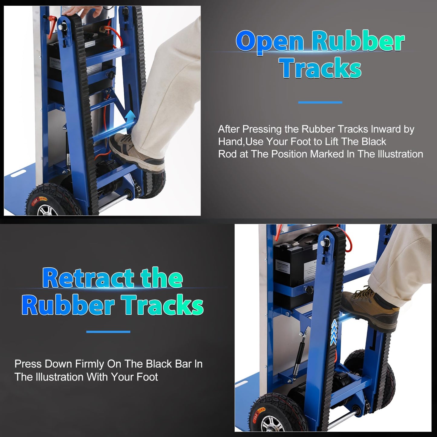 1250W Electric Stair Climbing Hand Truck with Rubber Tracks, 900lbs Stair Climber Trolley Lithium Battery with Safety Rope, Heavy Duty Stair Climber, Warehouse Logistics, Transport, Moving Furniture