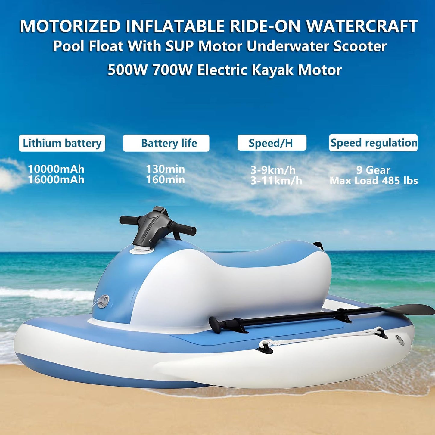 Electric Rush Wave Surf Boat Jet Ski with 500W/700W Underwater Propeller, with Diving Handle/Thruster Storage Bag, 9-speed Adjustment, Max Load Cap. 485 lbs, for Sea Diving & Water Sports 700WPRO16A