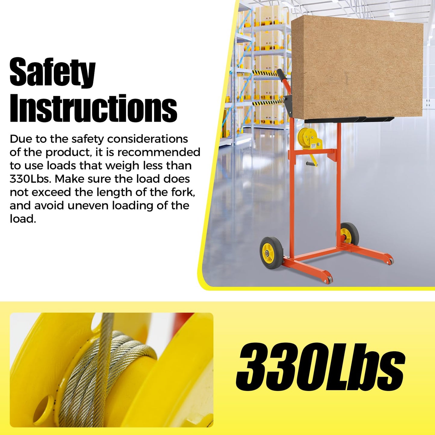 FiueStur Material Lift Winch Stacker 330 lbs Capacity Pallet Truck Dolly 40 Inch Lift Height Lift Table Adjustable Forks 9 Inch Wheels for Warehouse Workshop Material Handling