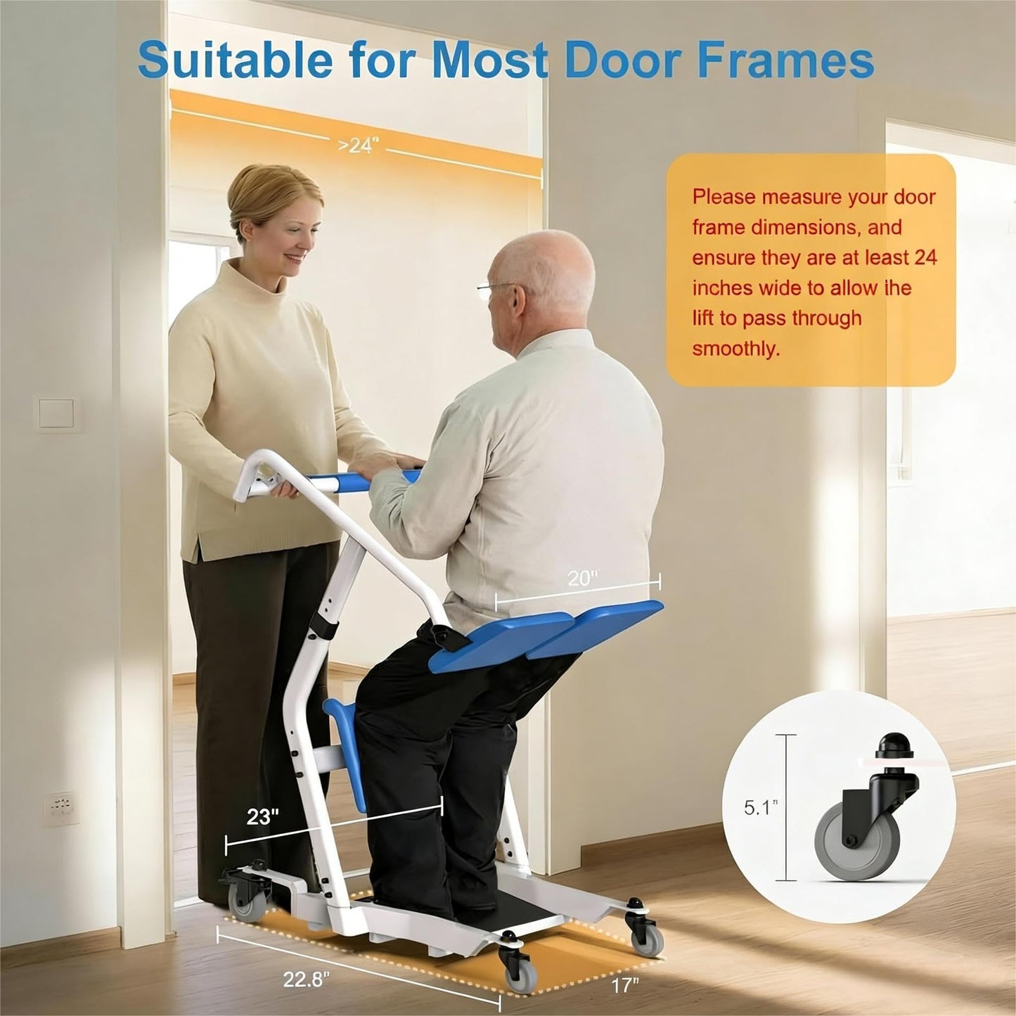 WHLICKS Upgraded Sit to Stand Patient Lift, One-Step Stand Assist Lift for Elderly,Lift Assist Transfer Device with Wheels, Home Care Use Transport Chair Stand Assist for Seniors, Adults & Disabled