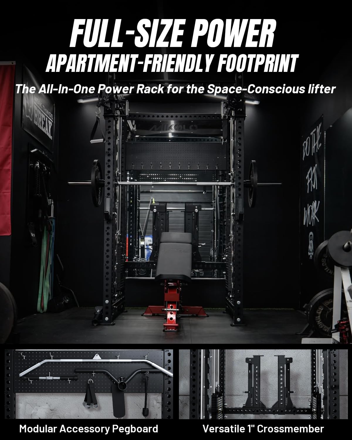 Mikolo Anubis-2.0 Smith Machine with Weight Stack, 3×3 All-in-One Power Cage with LAT Pulldown & Cable Crossover, 3200LBS Multi-Function Trainer with 175LBS Dual Pulley System for Fitness Home Gym