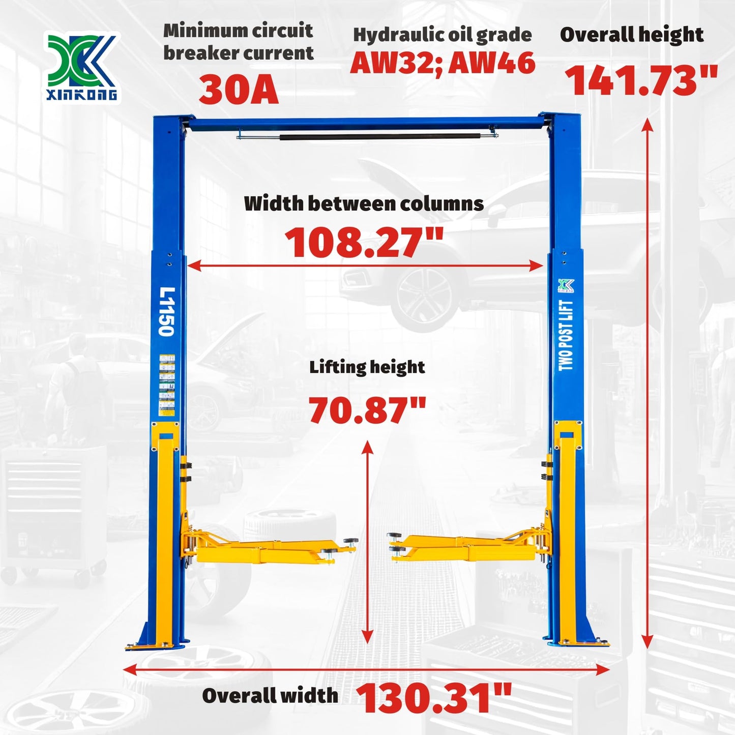 XK-L1150 Auto Lift Car Lift Capacity 11500 Lbs Overhead Truck Hoist 220V with 36 Months Parts Replacement