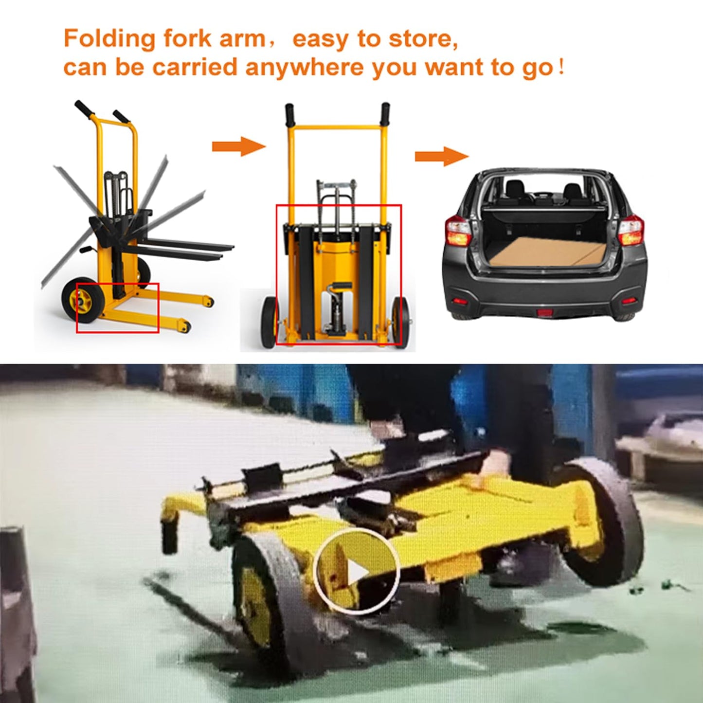 Legines Foldable Hydraulic Material Lift Truck Carrier Manual Lift Stacker Forklift Pallet Stakcer 450 lbs Capacity 36" Lift Height with Adjustable Forks and Fixed Legs,Pallet Truck Dolly.