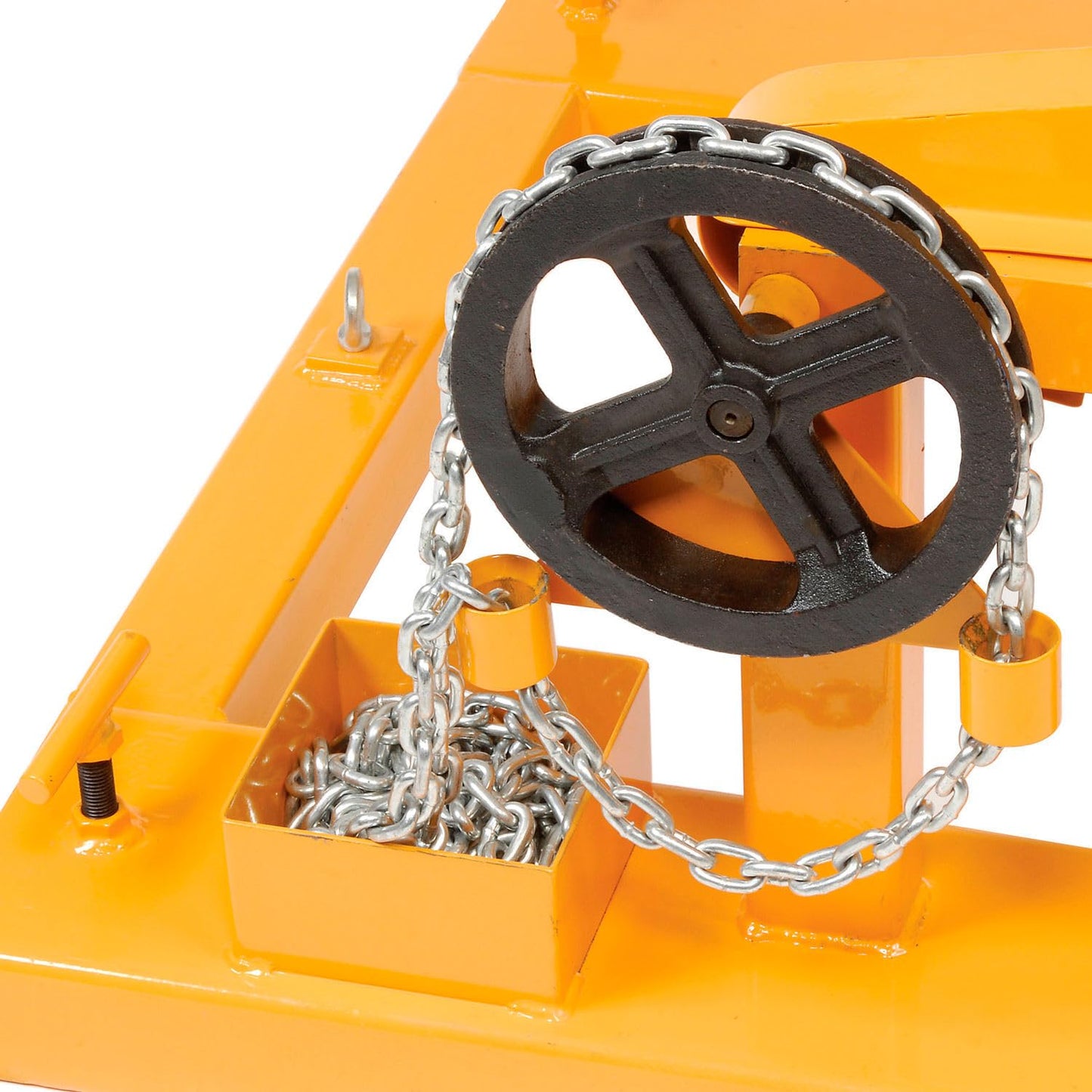 Global Industrial Forklift Tilting Drum Dumper with Pull Chain, 1500 Lbs Capacity,For Use with 55 Gallon Drums, Steel Construction, Yellow Powder Coat Finish