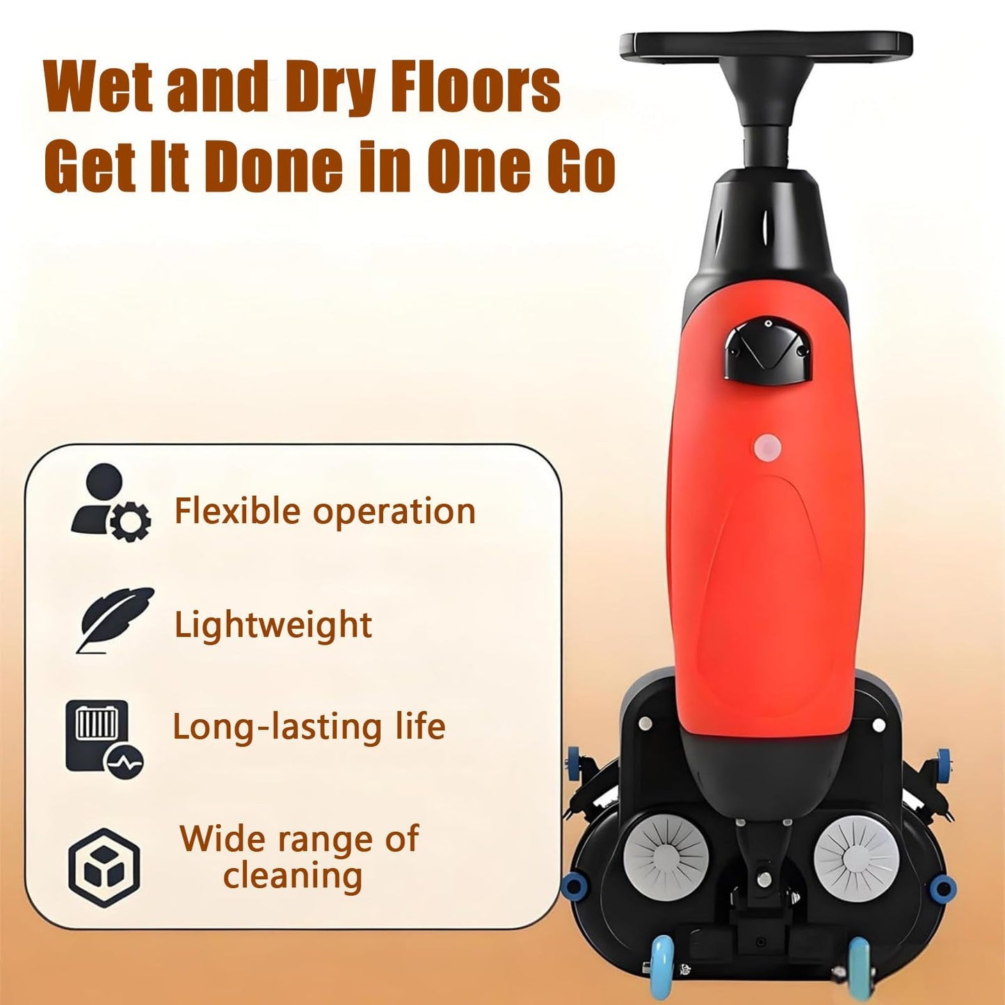 TDSYOCG Commercial Floor Scrubber & Floor Polisher Machine, 17" Cordless Electric Mop, Walk Behind Floors Scrubber with Brushes, Professional Floors Buffer Polisher for Concrete, Tile and Hardwood