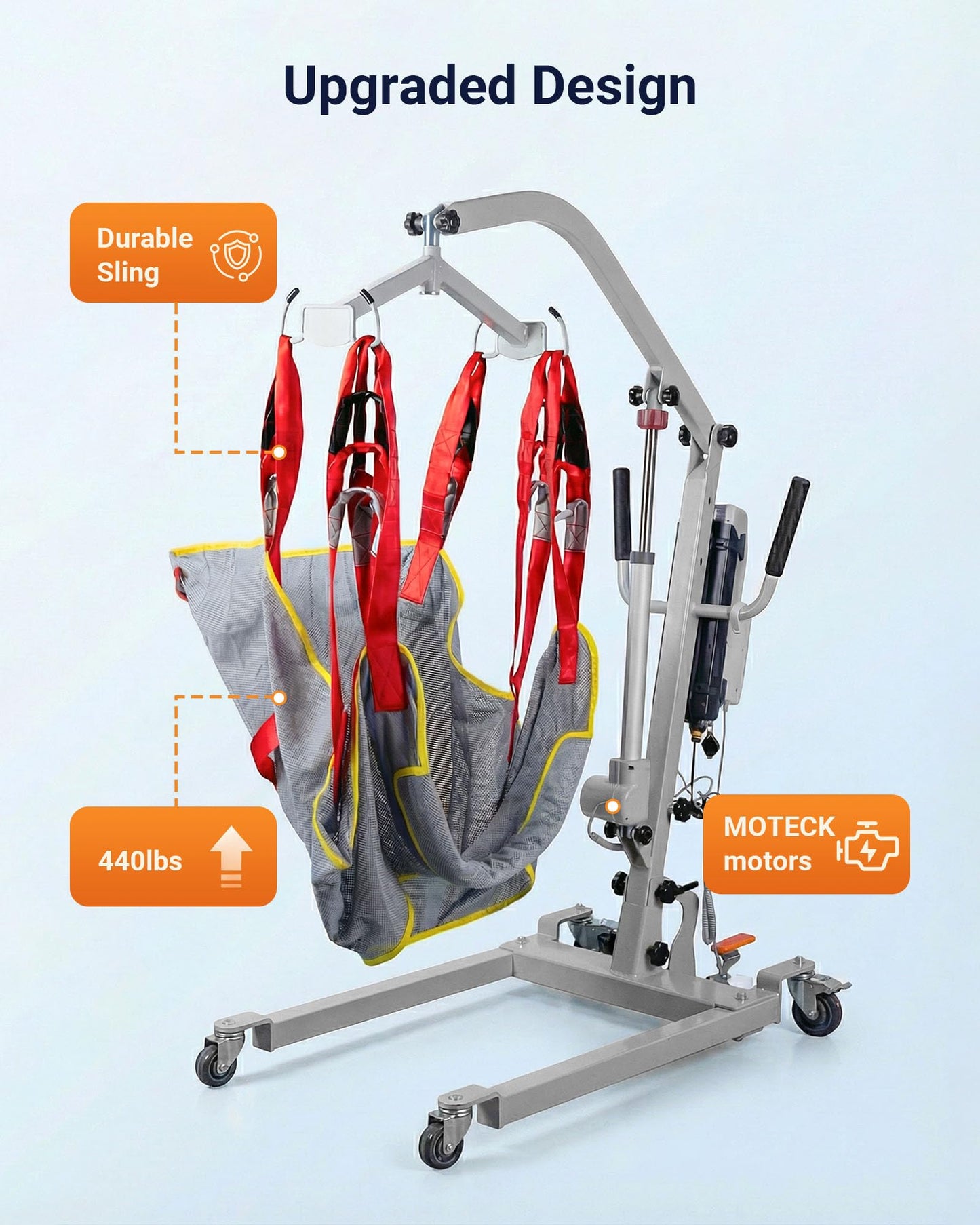 noerishia Electric Transfer Lift Chair, 440 lbs Capacity Battery Powered Patient Lift with Sling, Floor to Bed Transfer Aid for Elderly, Home Care Hospital Healthcare Facilities