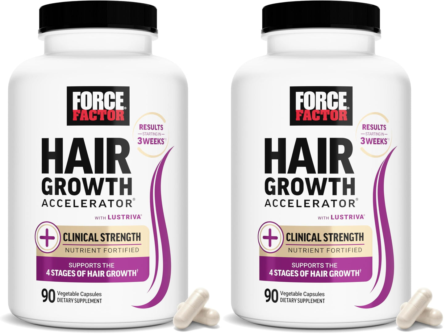 Force Factor Hair Growth Accelerator Multivitamin for Women & Men, with Lustriva, Biotin, Horsetail & Vitamins A, B12, C, D & E for Thicker Hair, Healthier Skin & Nails, 90 Capsules,(Pack of 2)