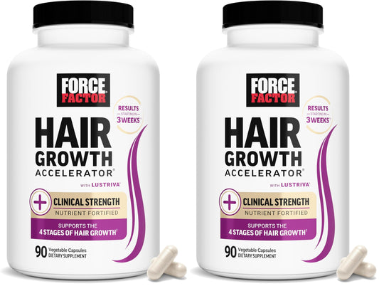 Force Factor Hair Growth Accelerator Multivitamin for Women & Men, with Lustriva, Biotin, Horsetail & Vitamins A, B12, C, D & E for Thicker Hair, Healthier Skin & Nails, 90 Capsules,(Pack of 2)