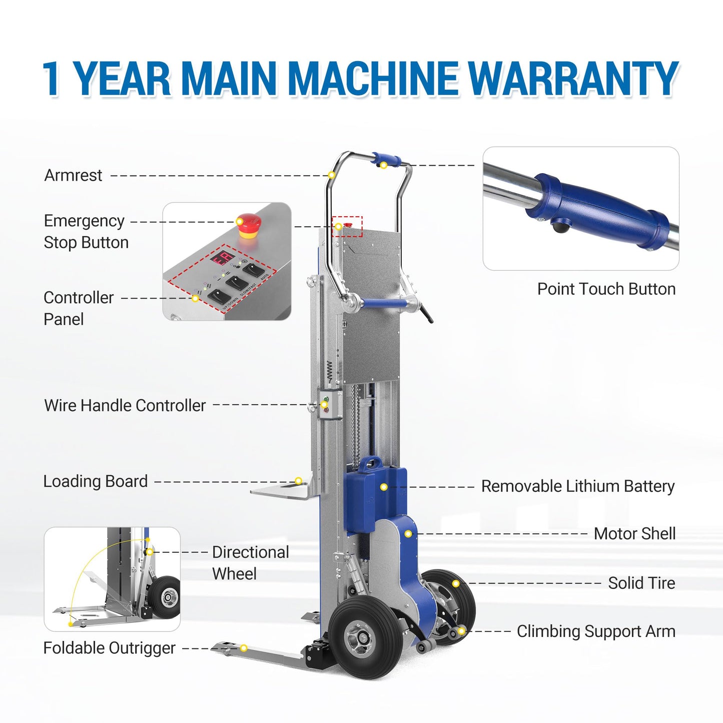 Electric Stair Climbing Hand Truck with Power Lift Platform, Pallet Truck Dolly, Lift Table, Fork Lift - 375lb Capacity,Max Lifting Height 40.35"