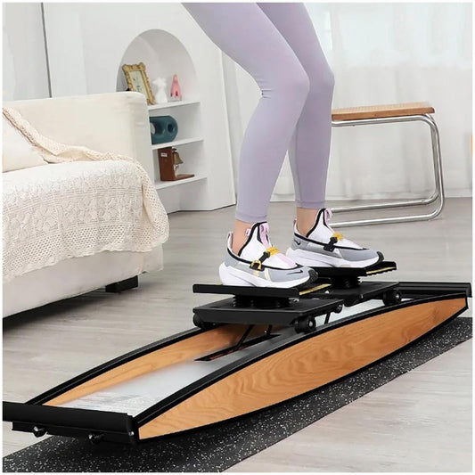 Indoor Ski Simulator with Adjustable Resistance, Ski Leg Trainer, Exercise Machine with Walking Stick & Floor Mat, 330LB Load Capacity for Home Fitness