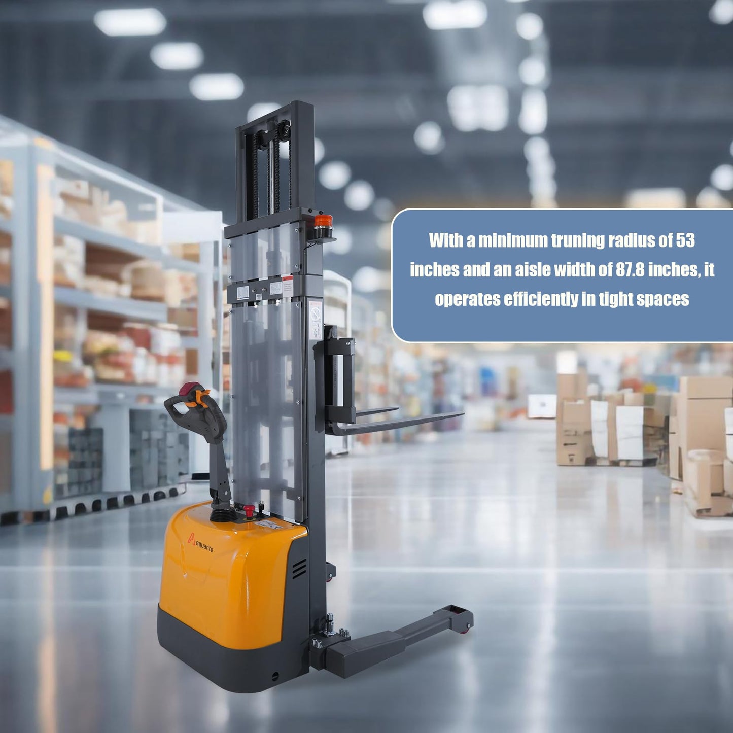 Aequanta Full Electric Pallet Stacker, Electric Drive and Lift Stacker, 3300 Lbs Capacity 118" Max Lifting Height, Adjustable Forks, Powered Lift Truck for Warehouse and Material Handling