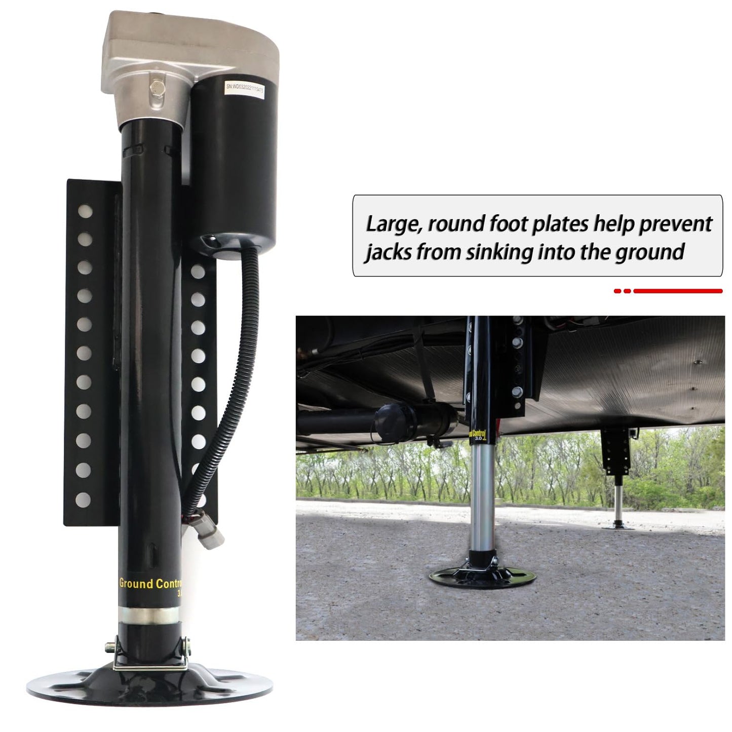 5th Wheel RV Jack Left Leg, Ground Control 3.0 Automatic 5th Wheel RV Leveling System Rear Hall Effect Jack with Motor, 5000 lbs, Black 305339