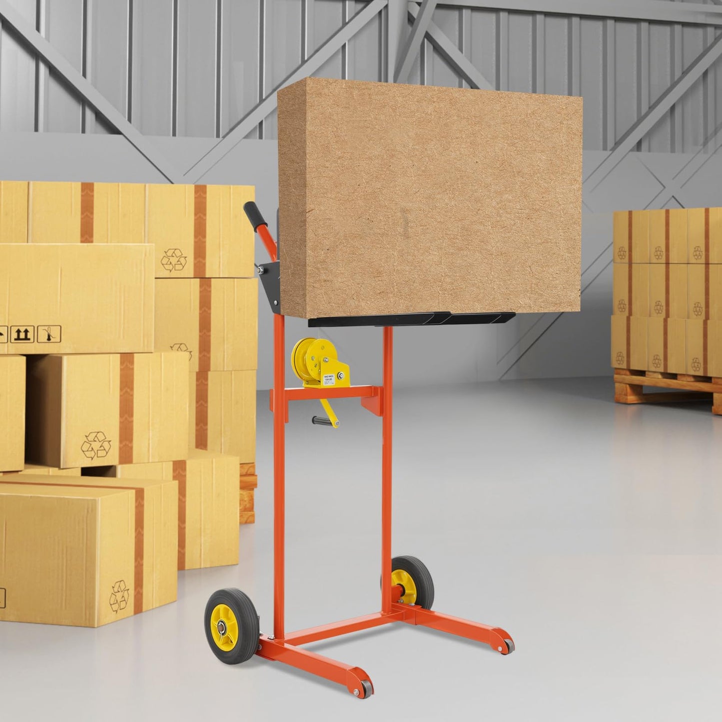 BRICZUNA Hydraulic Material Lift Pallet Truck Dolly Adjustable Forklift Stacker Pallet Jack Hydraulic Material Lift Winch Stacker for Workshops & Warehouses, Tangerine (40''H, Max. Load 330 Lbs)