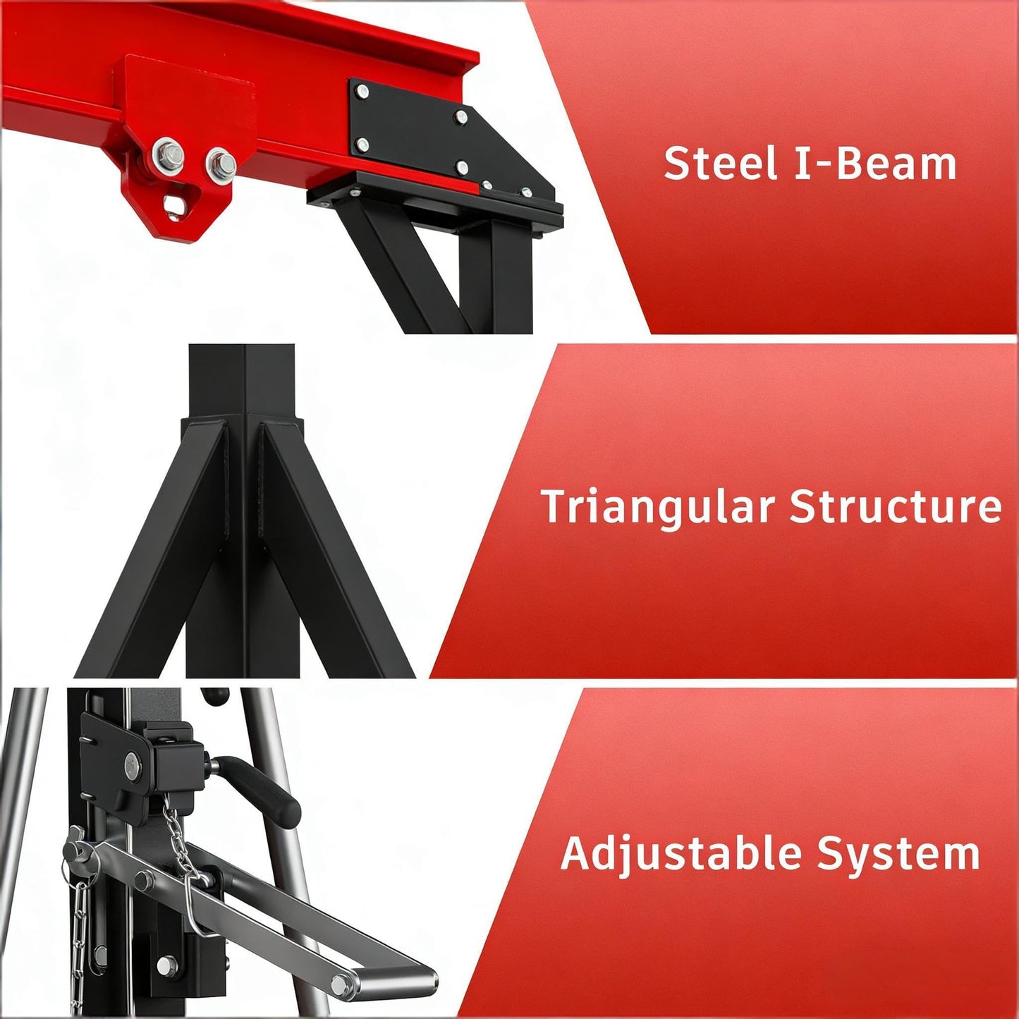 Adjustable Gantry Crane 1 Ton 2200 Lb, 12 Height Positions 97-141 in, Triangle Base a-Frame, Heavy Duty Steel i-Beam, Portable Lifting Crane for Warehouse, Shop, Construction