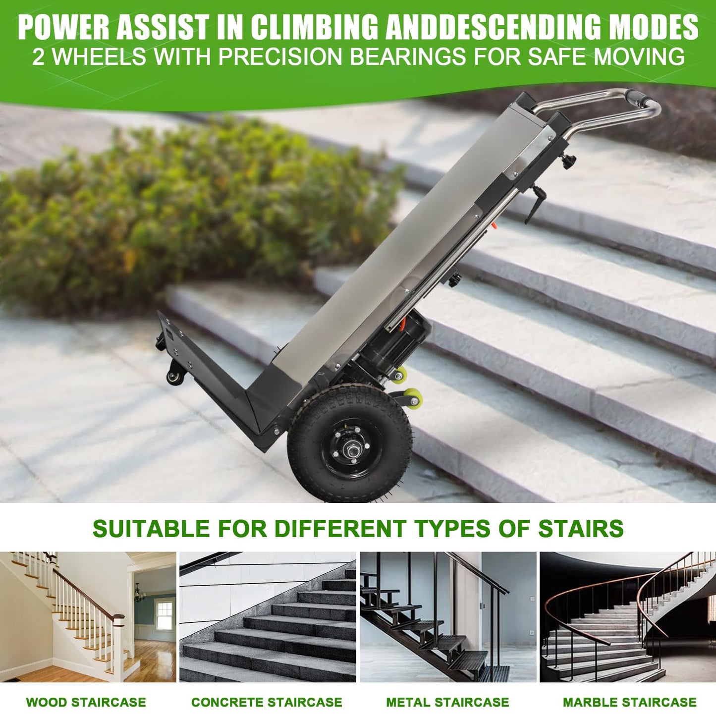 ZLPOWER Electric Stair Climbing Dolly 1200W Powered Hand Truck Dolly Cart for Moving 880lb Capacity Heavy Duty Stair Climber, Black Model