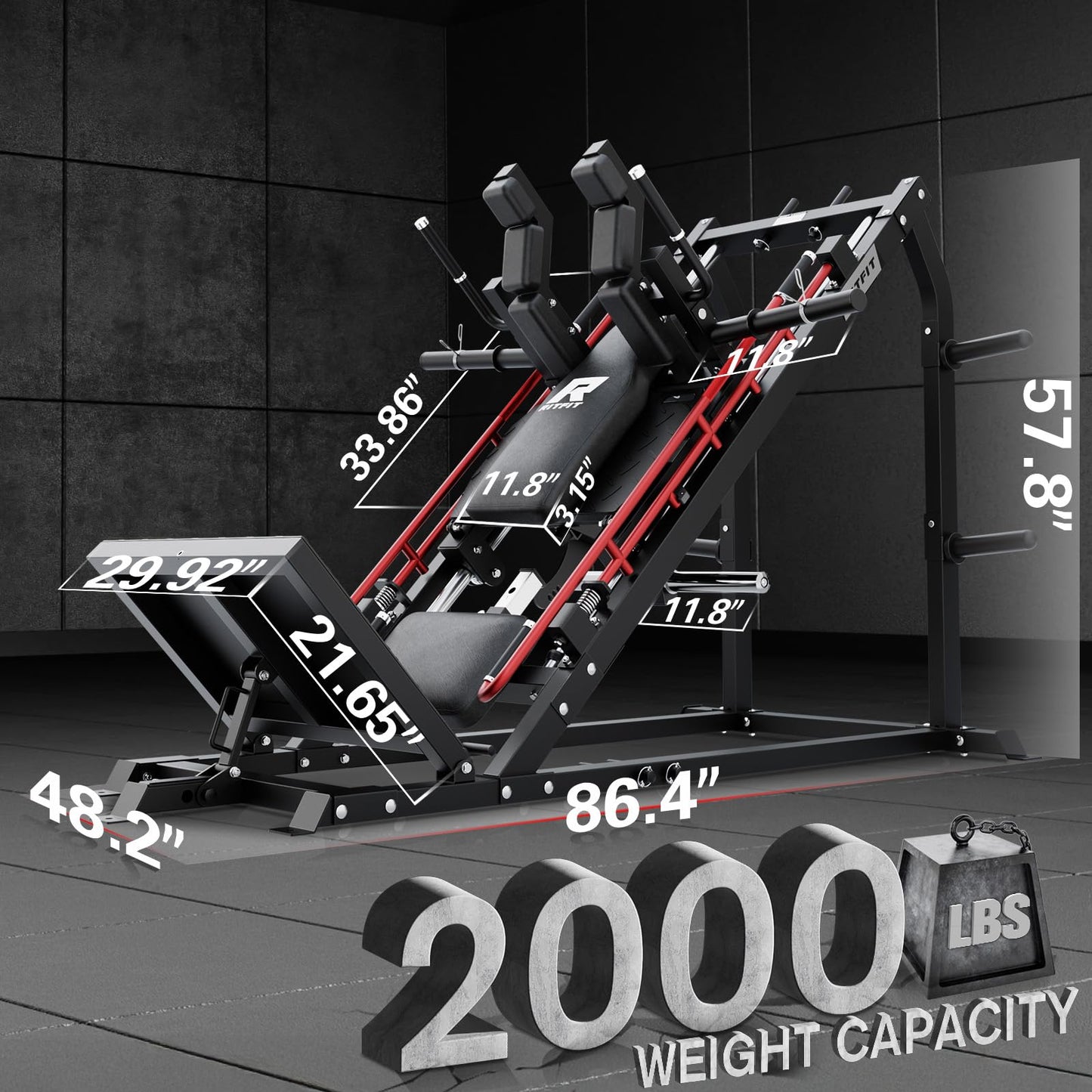 RitFit Gazelle Pro 3 in 1 Leg Press and Hack Squat Machine - High-Tensile Steel Leg Press Machine, 2000lbs Capacity, Adjustable Angles with Weight Storage (RED)