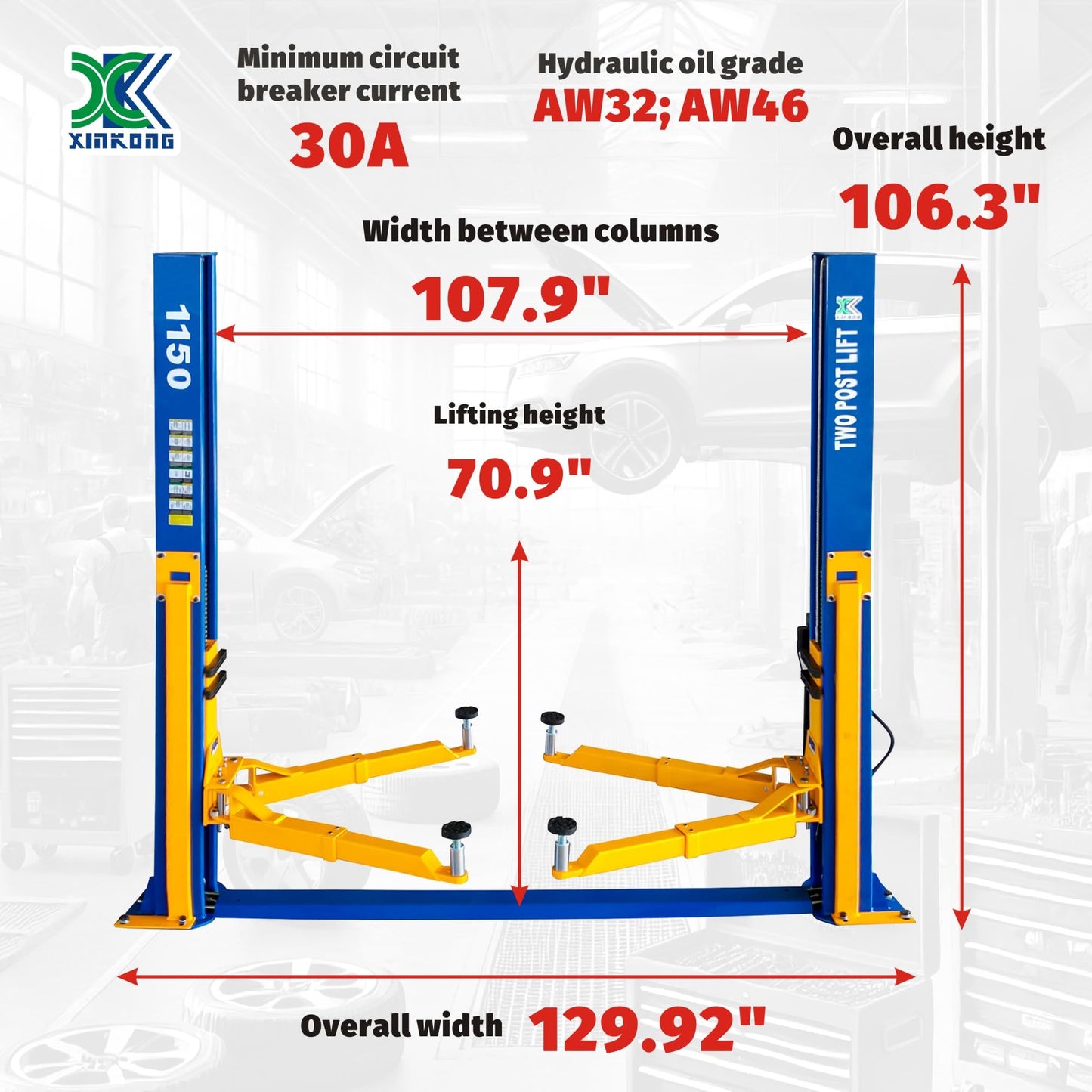 XK-1150 Two Post Auto Lift Car Lift Truck Hoist Capacity 11500 Lbs with 36 Months Parts Replacement
