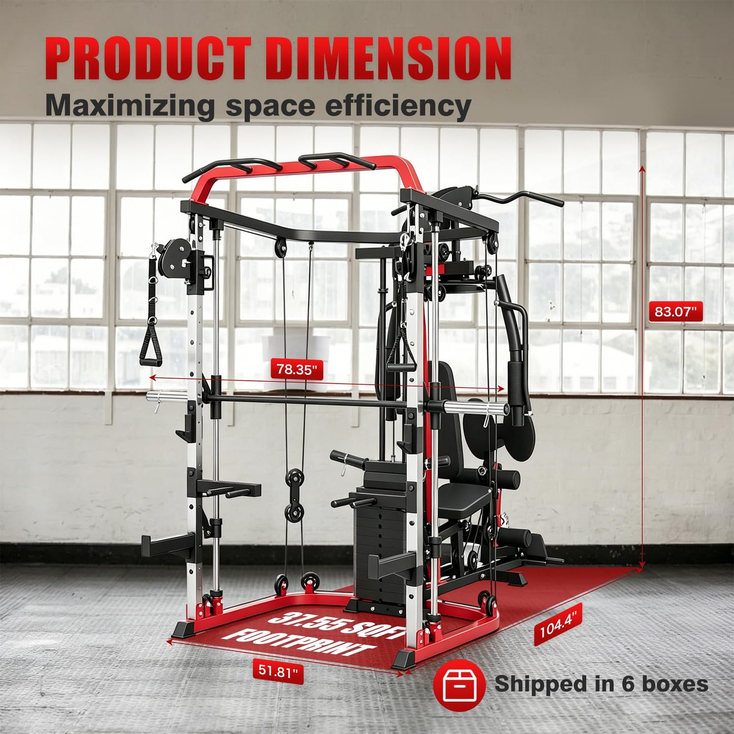 SPART All-in-One Home Gym Workout Station,Smithe Machine Home Gym Power Cage,Professional Functional Trainer for Couples & Family Strength Training,Leg Press, LAT Station for Full Body Training, Red