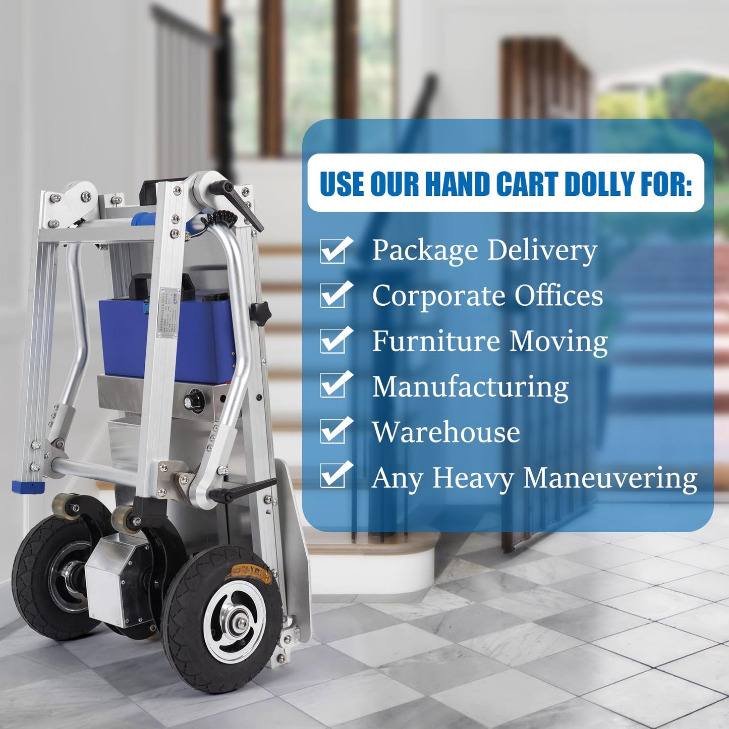 RXFSP 440LB Capacity Electric Stair Climbing Hand Truck 400W Aluminum Heavy-Duty Motorized Dolly for Straight & Curved Stairs, Effortless Heavy Load Transport