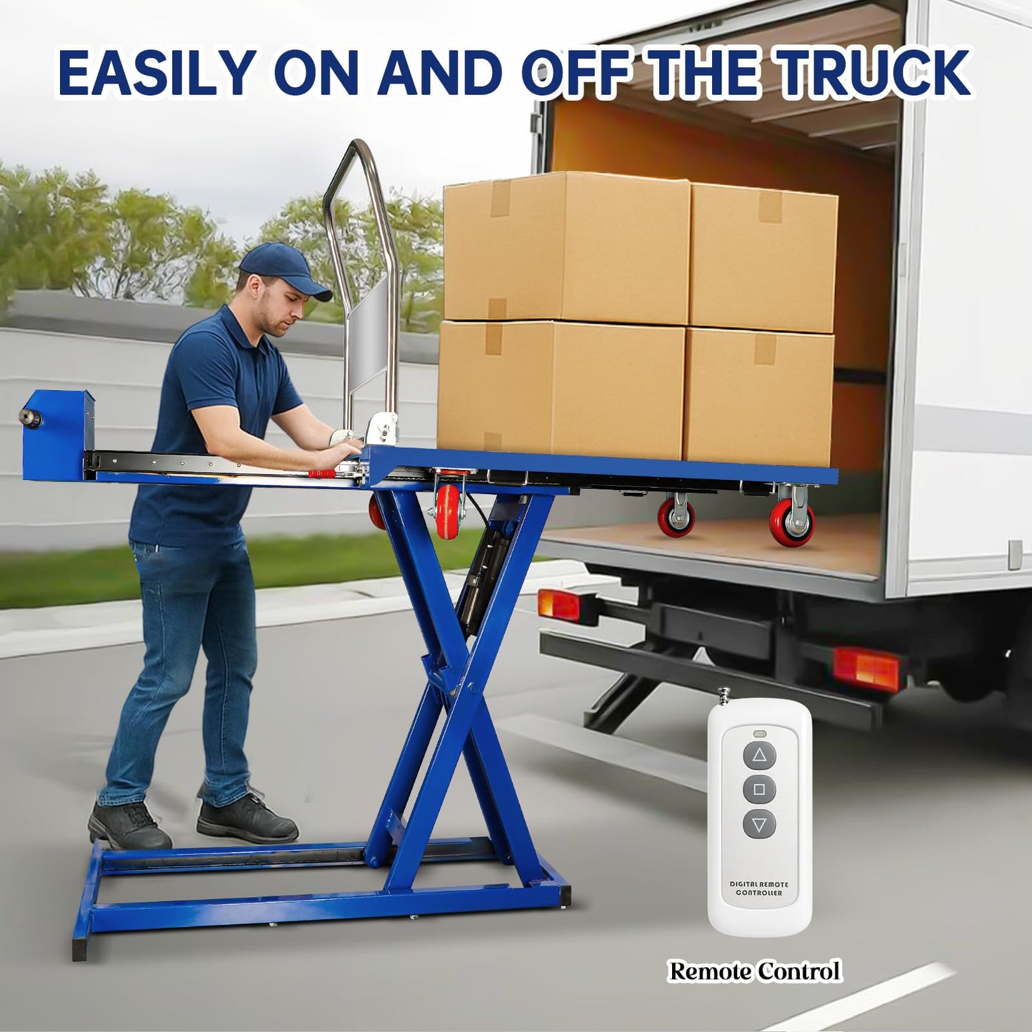RXFSP Electric Lifting Platform Truck, Material Lift Pallet Truck, 600lbs Capacity 43" Lifting Height Lift Table Cart, Scissor Cart for Material Handling, Effortlessly Enter and Out