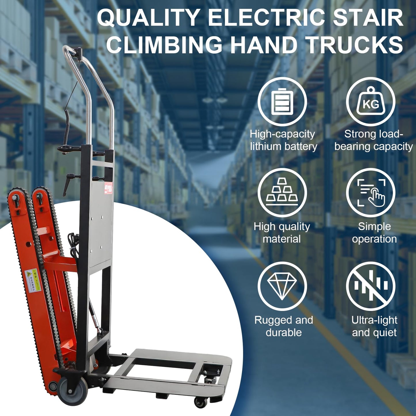 W-JIAJIEBTH Electric Stair Climbing Hand Trucks, Powered Electric Stair Climbing Hand Trucks Dolly Cart for Moving, 441lb Capacity Heavy Duty Stair Climber (Orange with tracks)