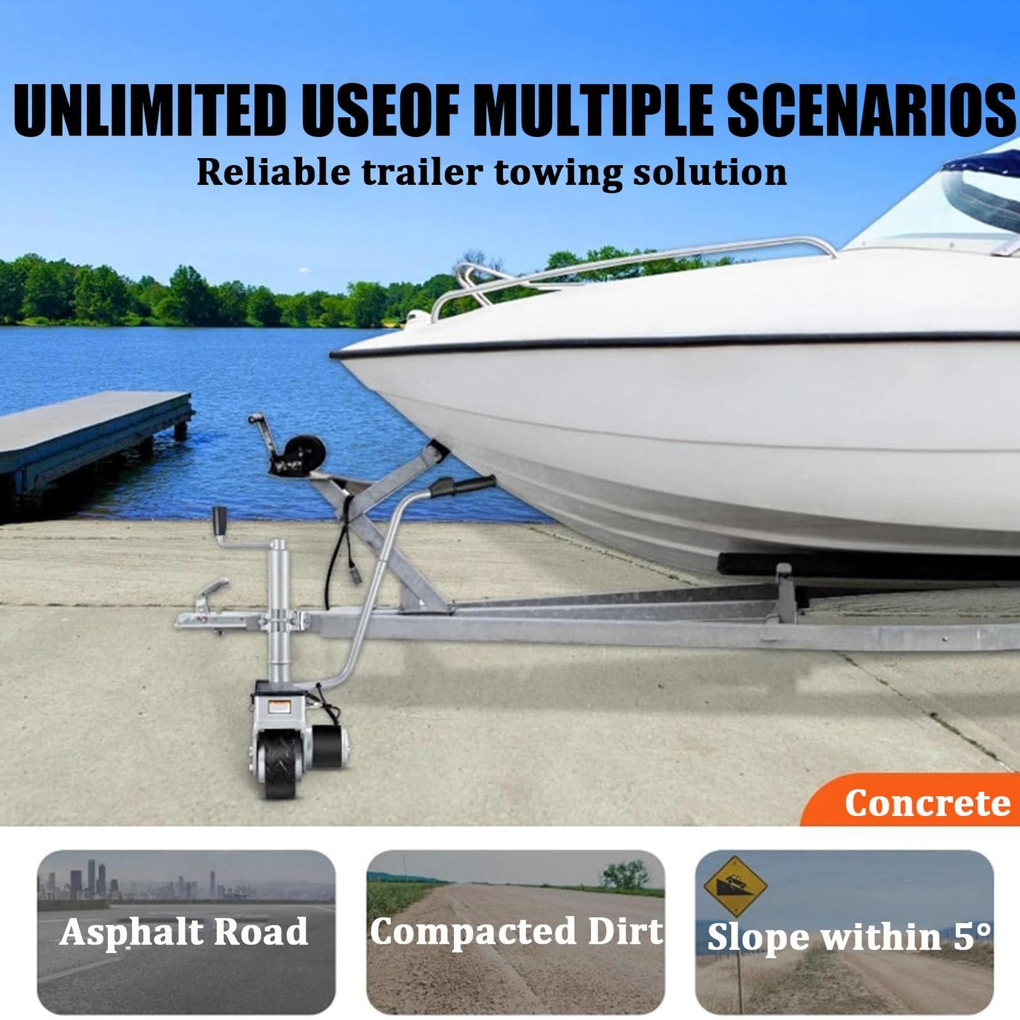 12V 350W Electric Trailer Mover - 2270KG Load Capacity Motorised Wheel Dolly for Camper/All-Terrain Aluminium Jack with Remote & Brake