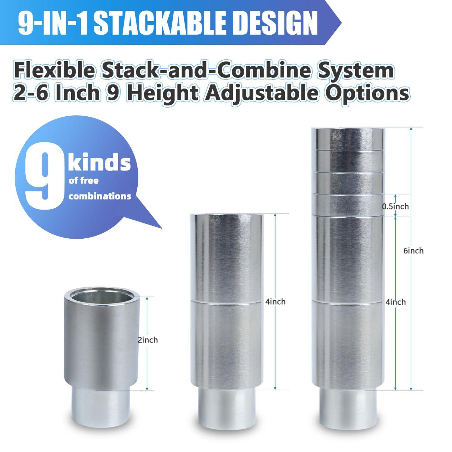 CreatAuto 24pcs 60mm Car Lift Adapter Kit, 2/2.5/3/3.5/4/4.5/5/5.5/6 Inch 9 in 1 Extension Stack Truck Adapter Kit, Fit for Most 2-Post Car Lift Bridge Jack Support, Fit for Challenger 2-Post Lift