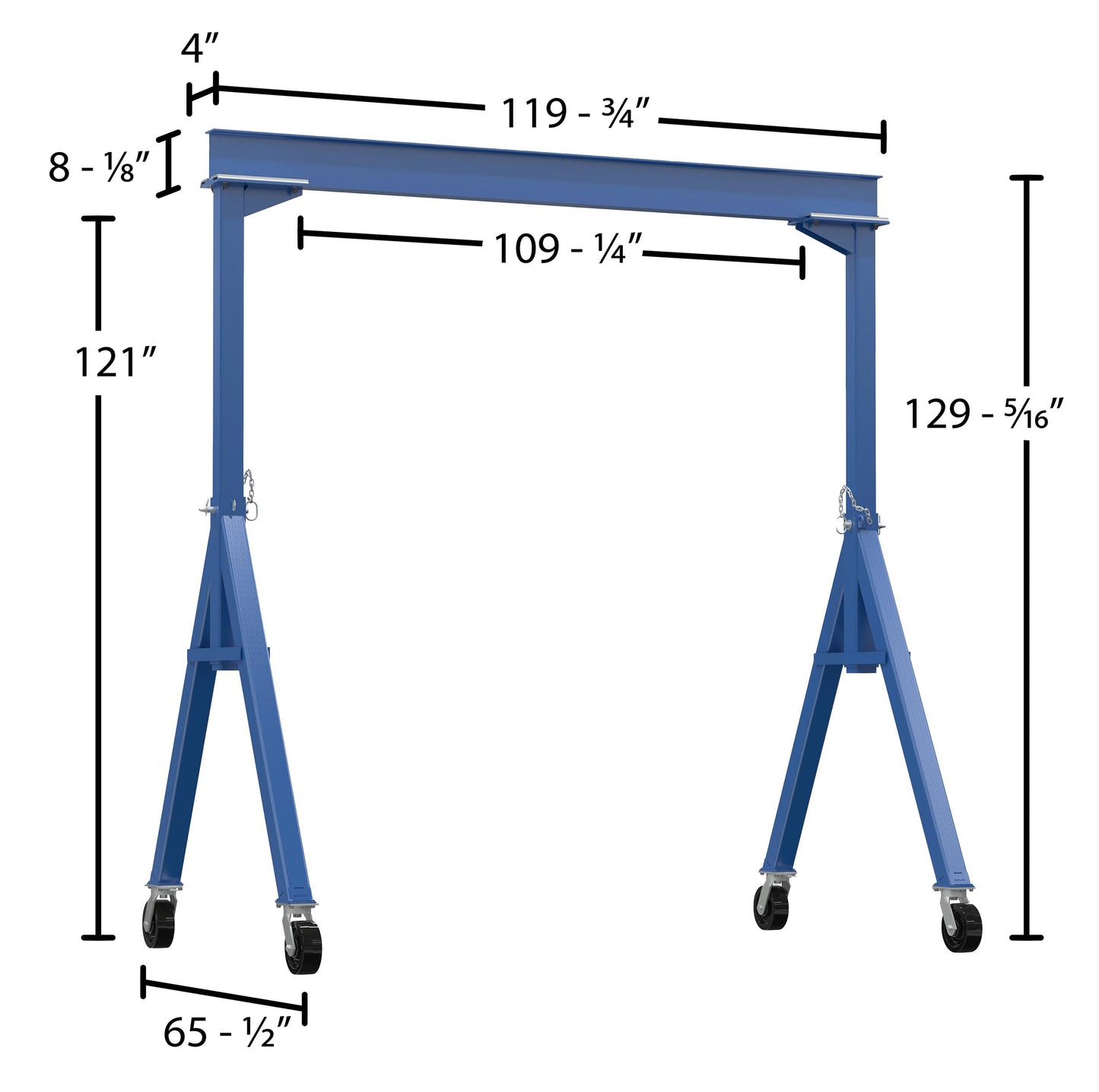 Vestil FHS-4-10 Steel Fixed Gantry Crane with Phenolic Casters 10 Ft. 4000 Lb. Capacity Blue
