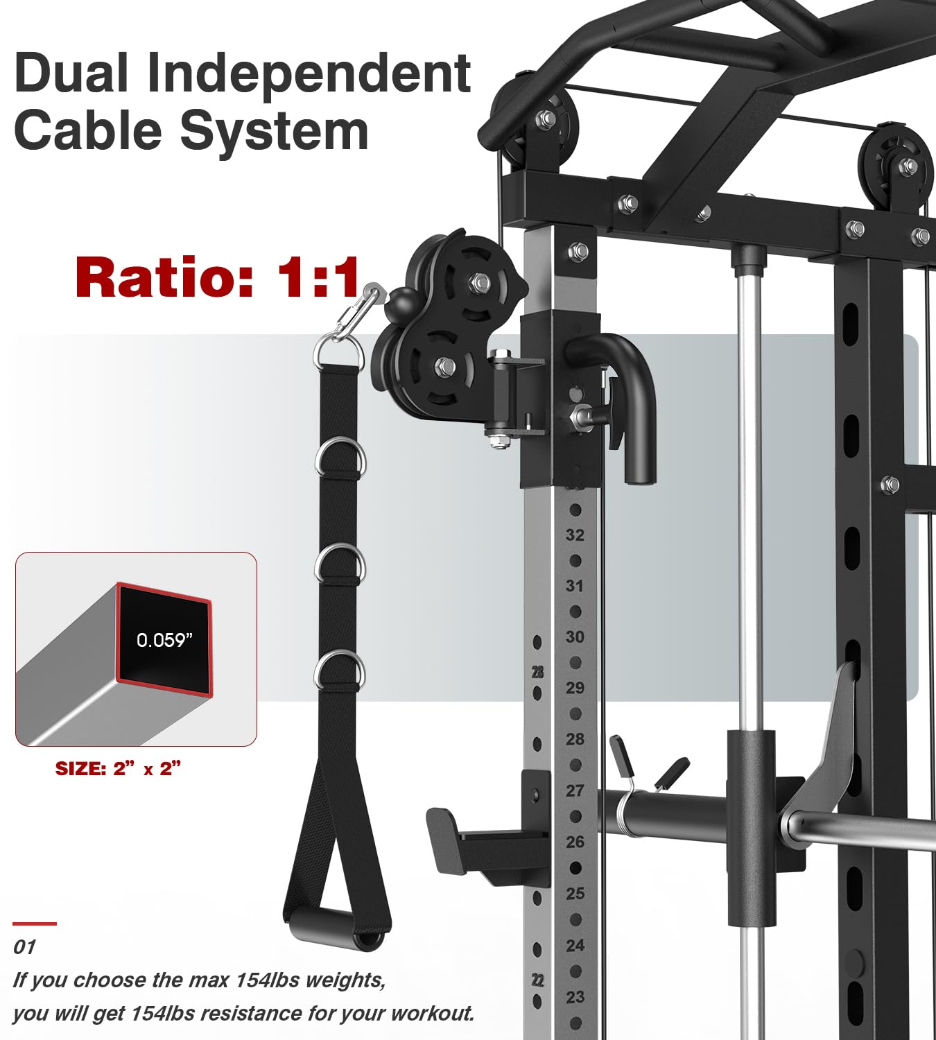 DONOW Smith Machine with Weight Stacks, Multi Function Home Gym System Training Power Cage Squat Rack Dual Cable Crossover Machine All in One