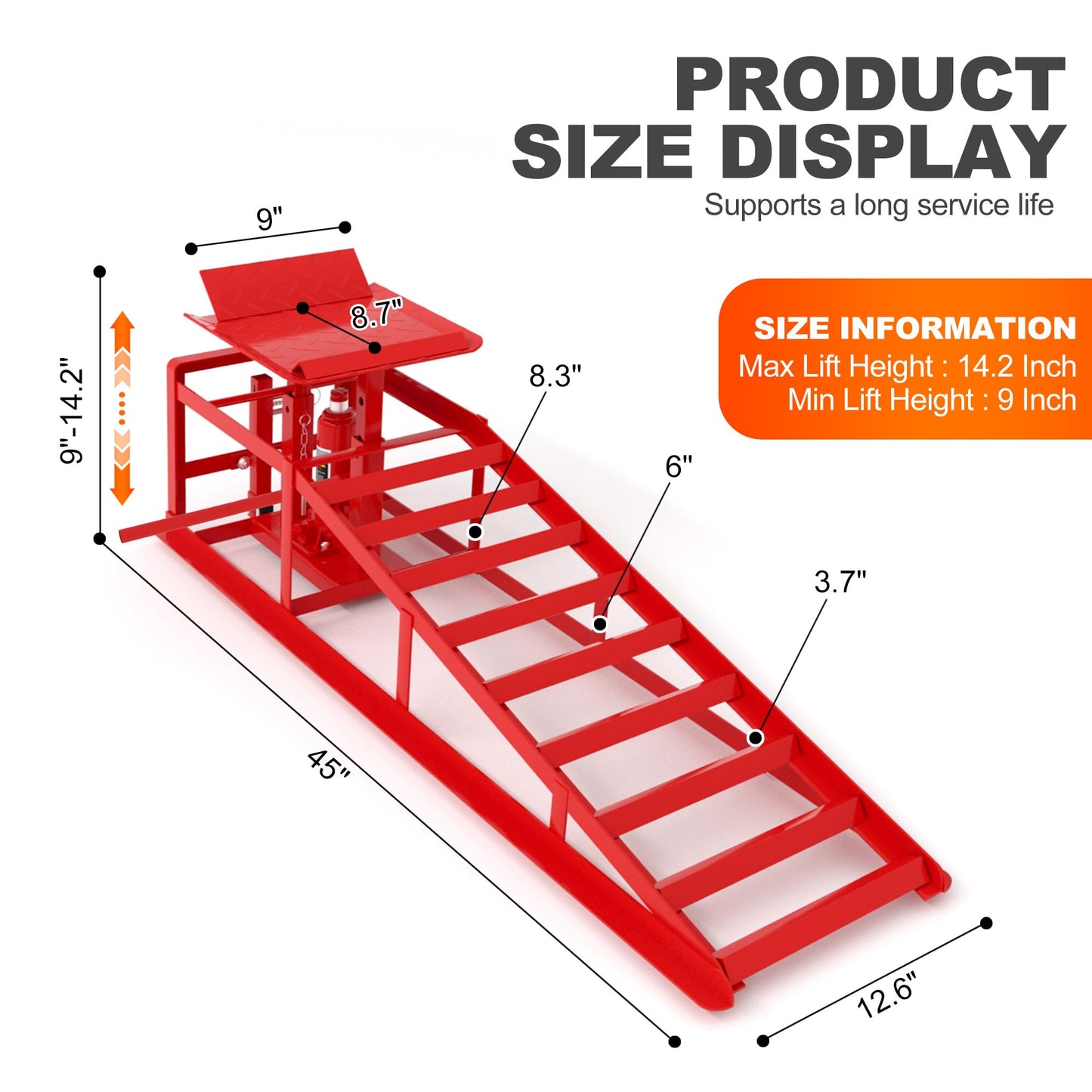 LOCKIETTA 2 PCS Hydraulic Car Ramps with Wheels, 11065LBS 5T Heavy Duty Car Ramp with Hydraulic Jack, Portable Car Lifts for Oil Changes for Home Garage, 9"-14.2" Lifts, Red