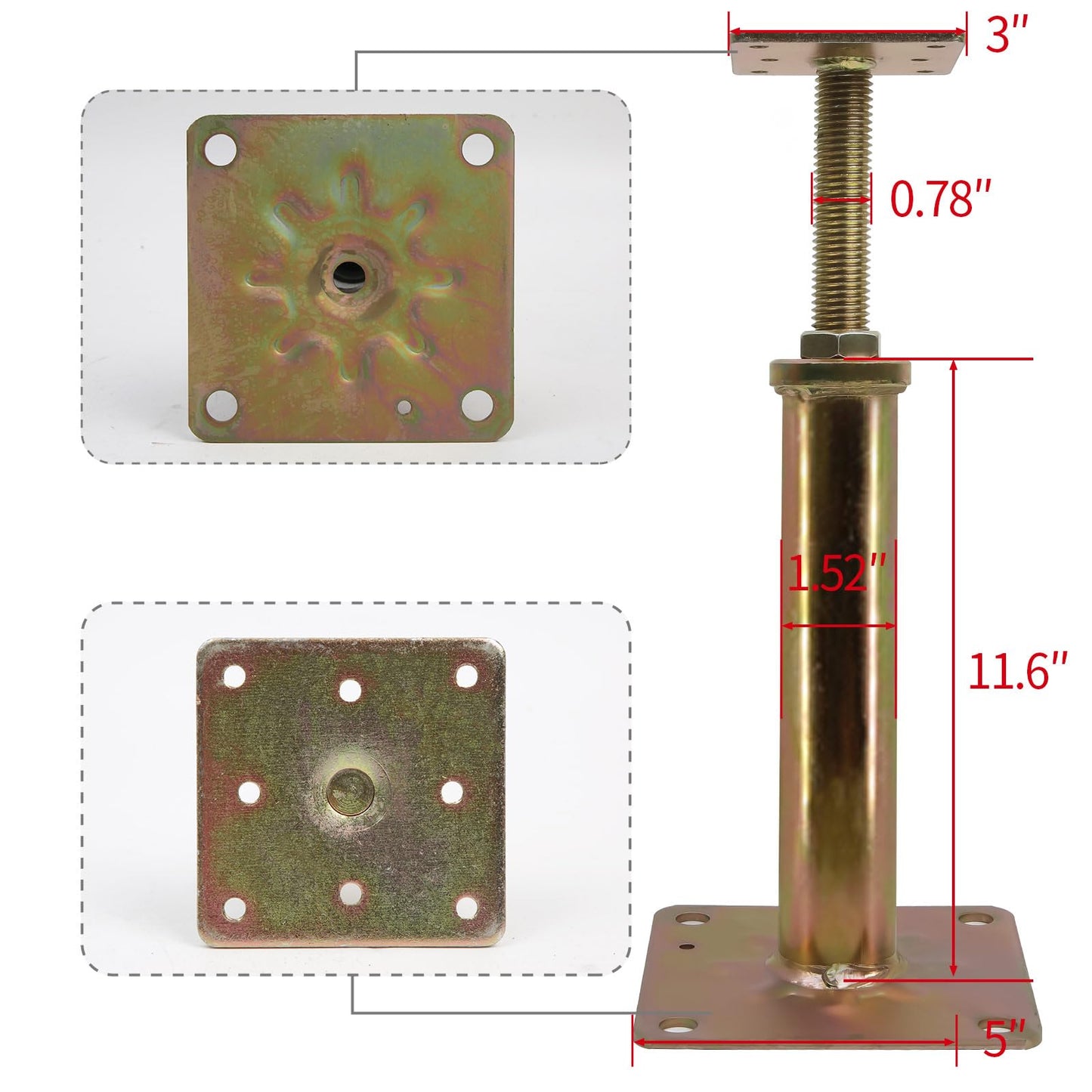 4 Pack Adjustable House Floor Jacks – 11"-16" Heavy Duty House Jacks for Leveling, Steel Support Posts for Beams, Decks, Crawl Spaces, Basements-Bronze