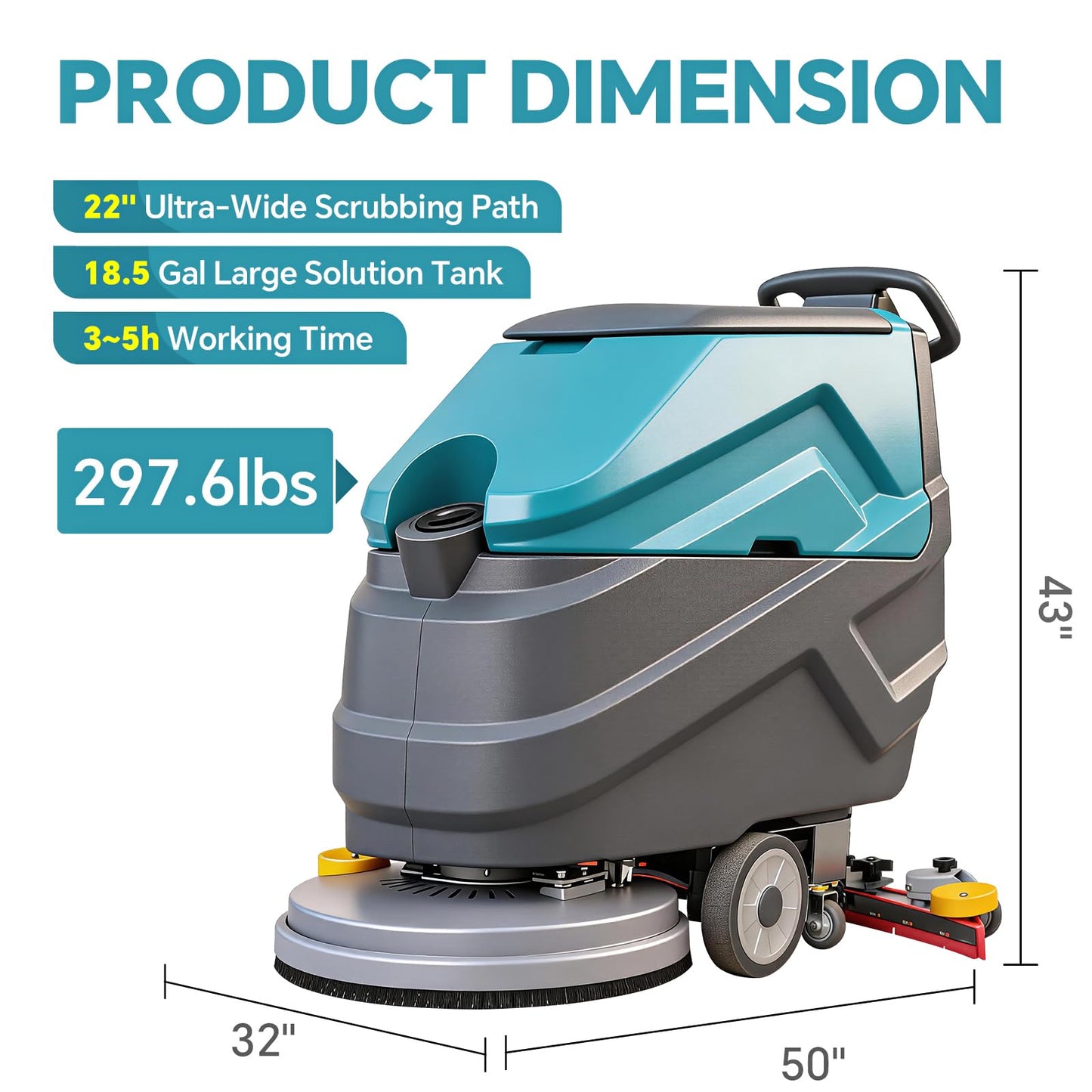 KARHDIR Walk Behind Commercial Floor Scrubber Machine, 22" Rotary Disc Brush, 31.5" Squeegee Width, 18.5-gal Sewage Tank, 15.9-Clear Water Tank,32000 sqft/h, High Efficiency for Large Areas