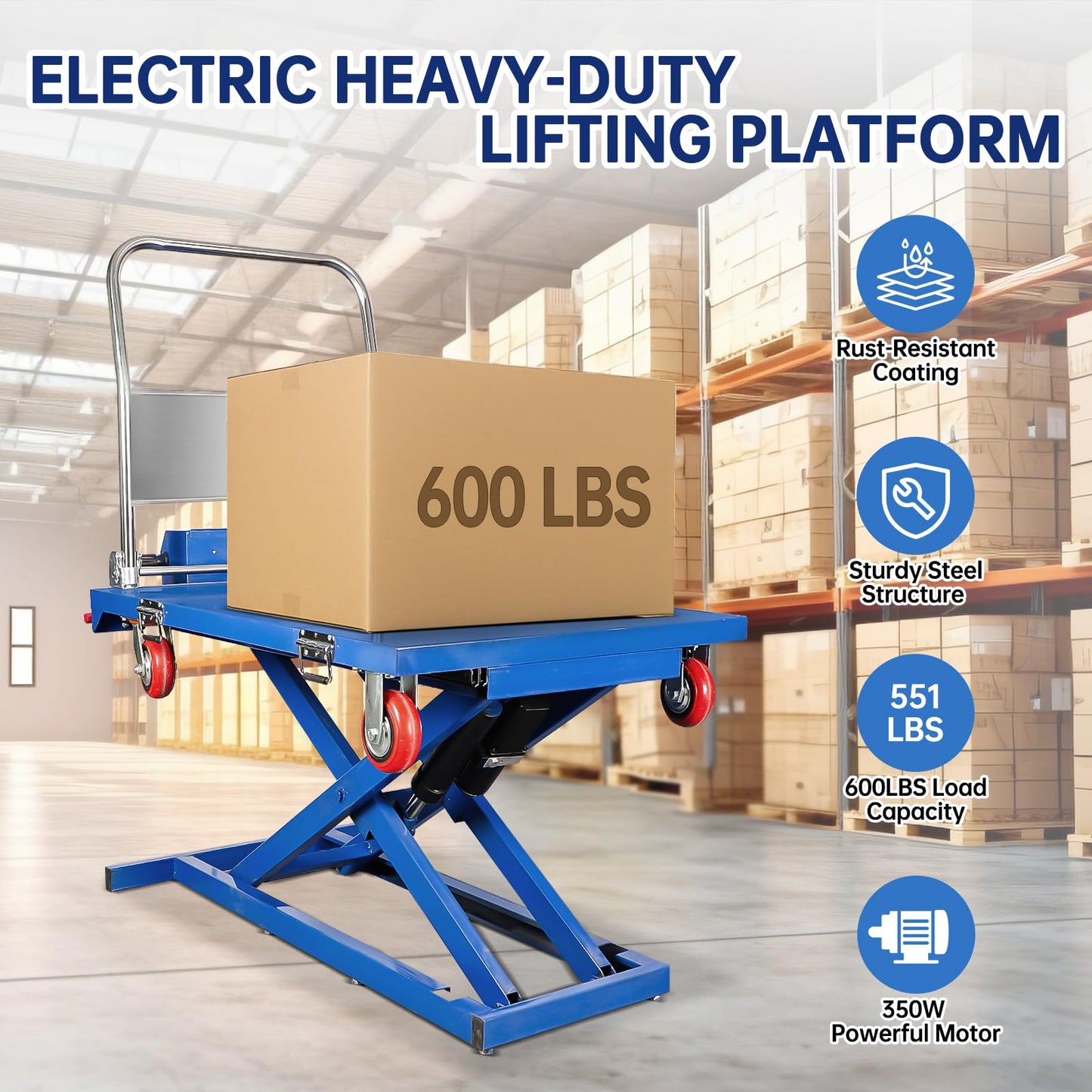 RXFSP Electric Lifting Platform Truck, Material Lift Pallet Truck, 600lbs Capacity 43" Lifting Height Lift Table Cart, Scissor Cart for Material Handling, Effortlessly Enter and Out
